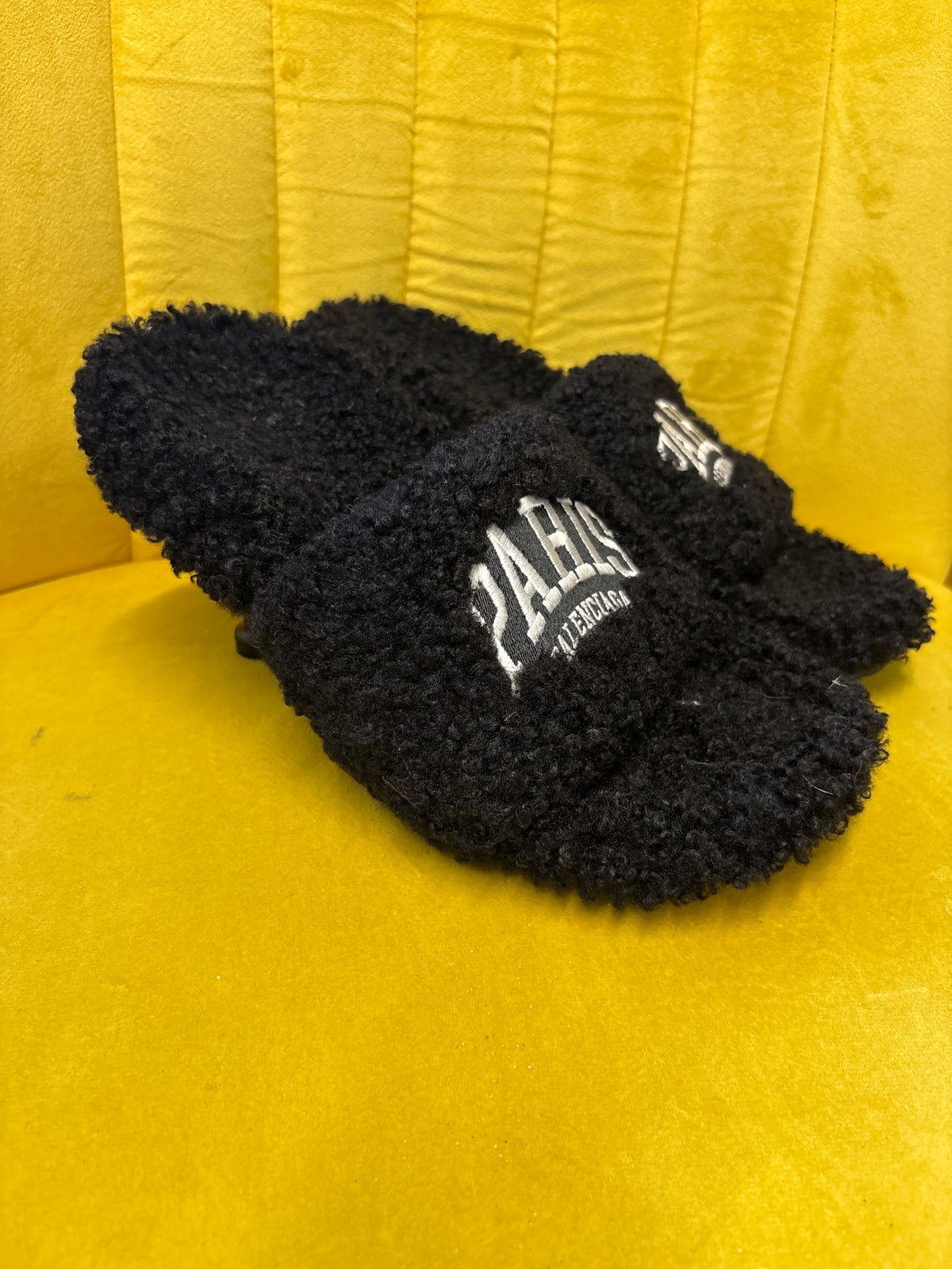 Balenciaga Black Fluffy Logo Heels