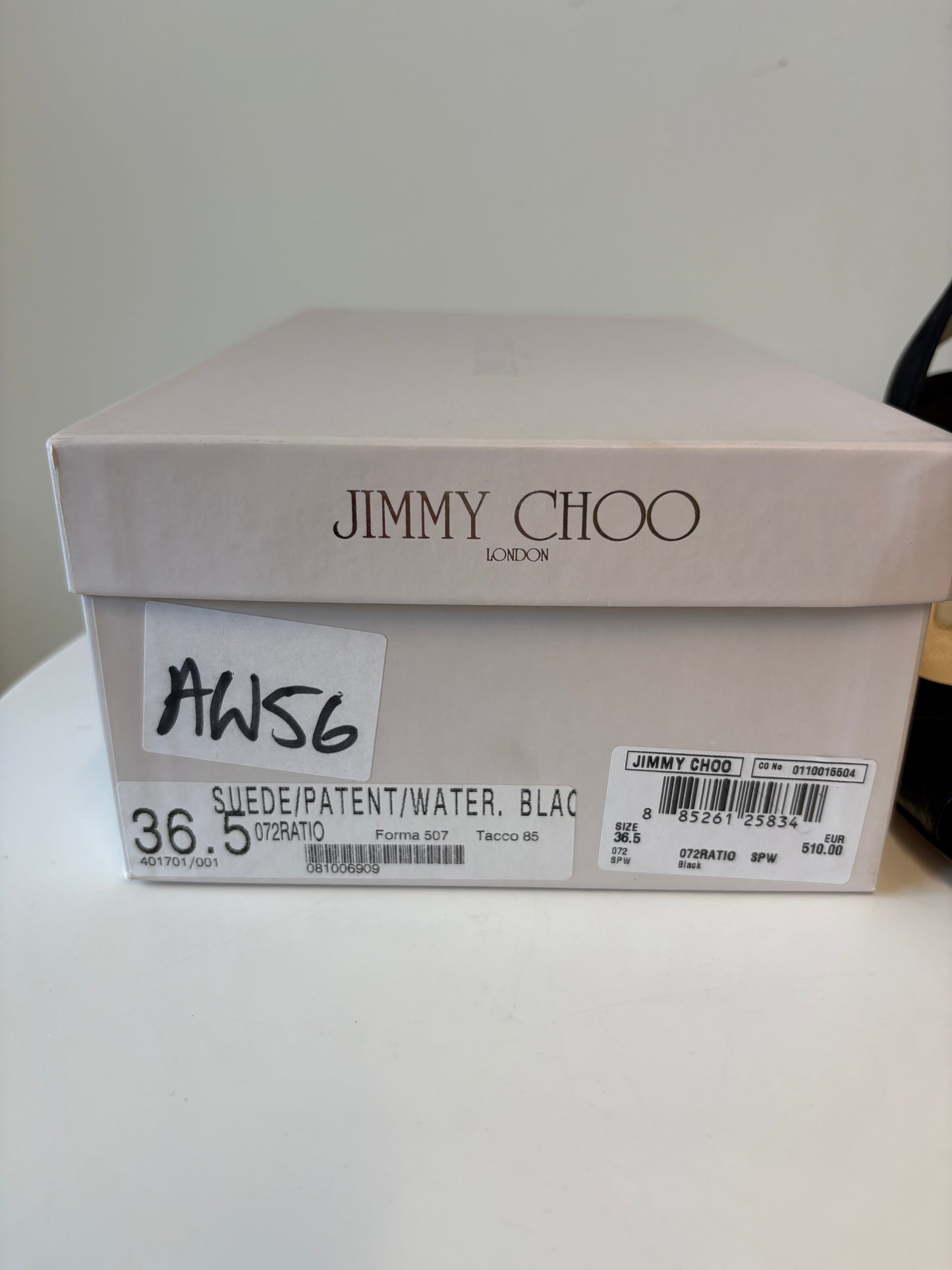 Jimmy Choo Suede Patent Water Snake Black Peep Toe Pumps