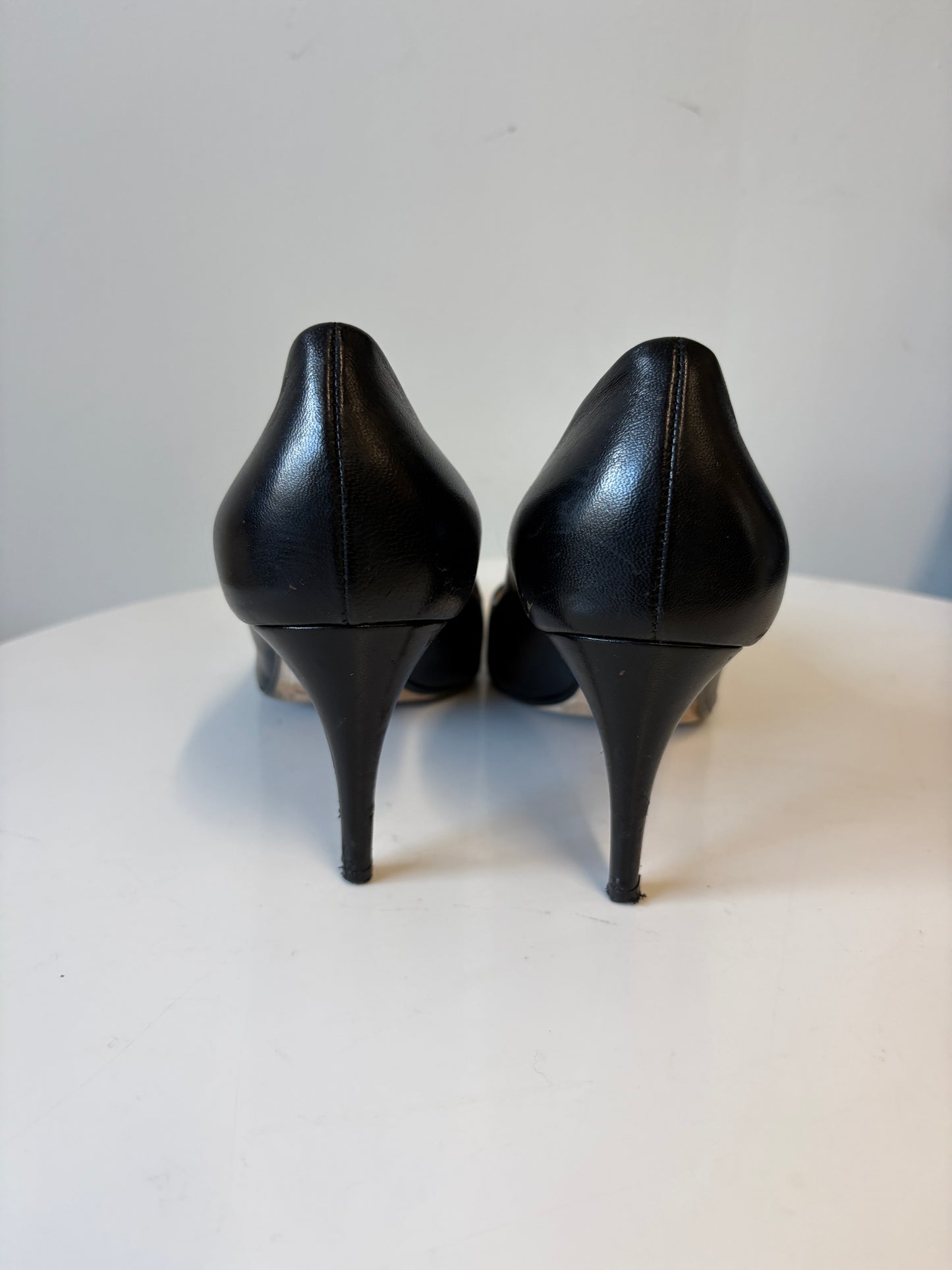 Sergio Rossi Black Leather Pointed Heels With Gold Badge Detail