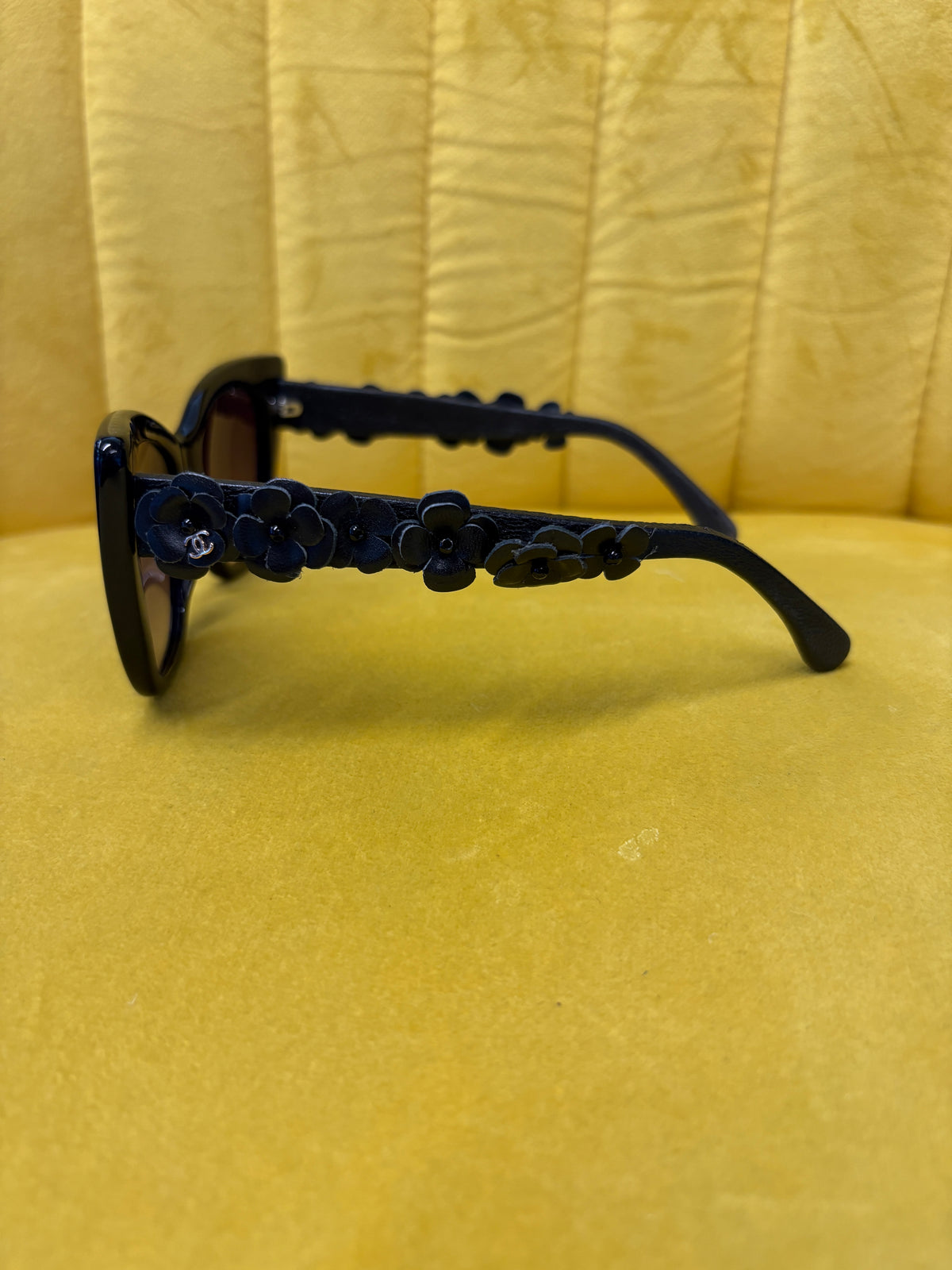 Chanel Black Camellia Flower Sunglasses