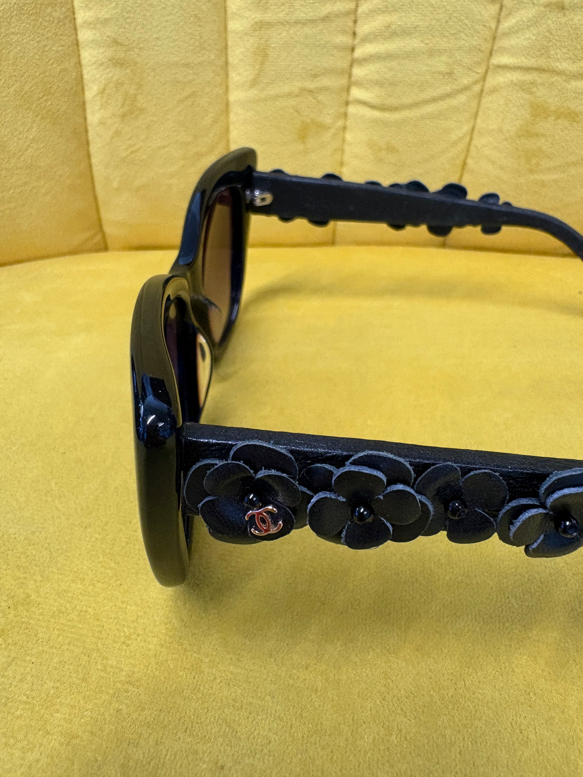 Chanel Black Camellia Flower Sunglasses