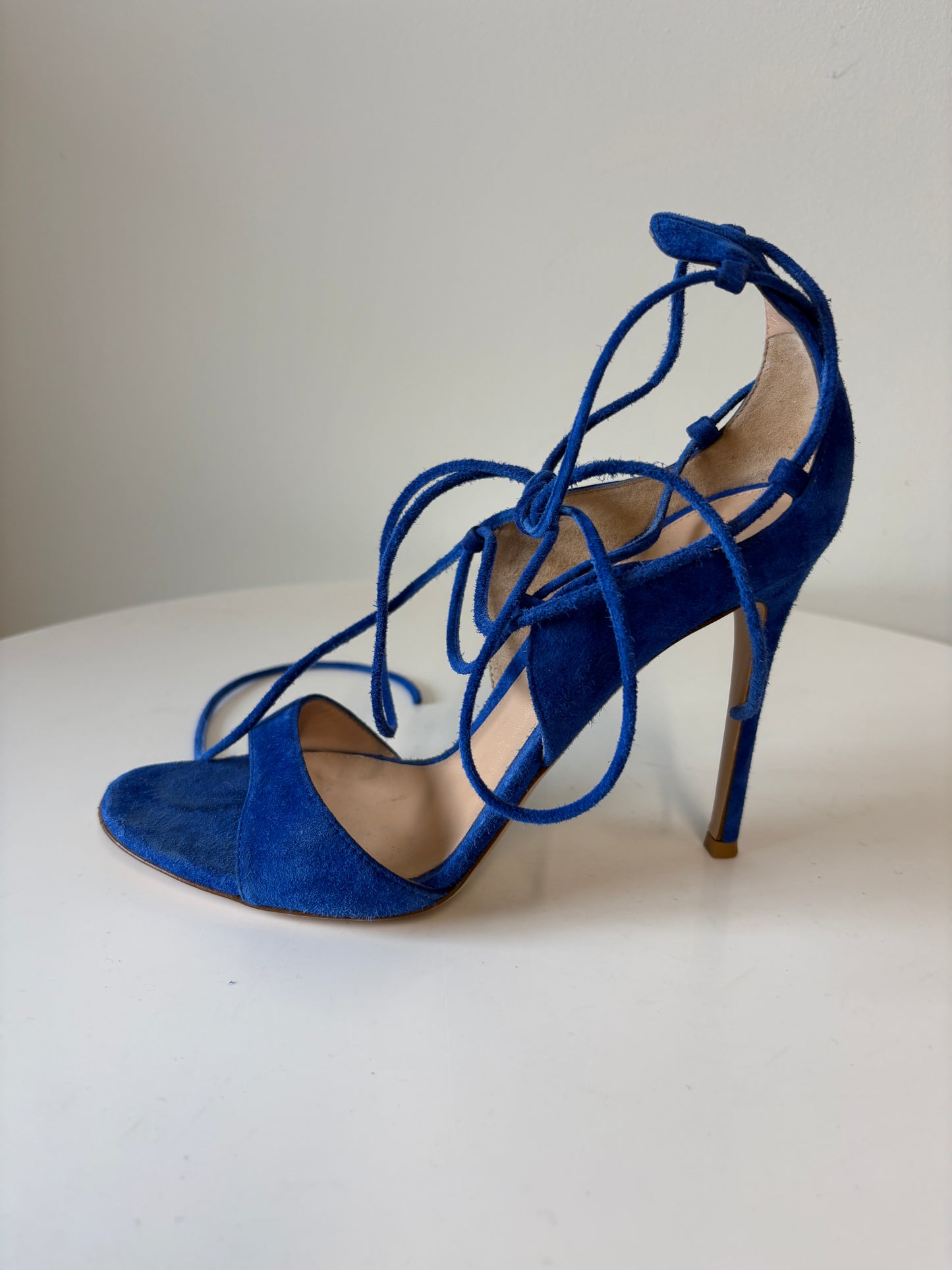 Gianvito Rossi Electric Blue Suede Heeled Lace Up Sandals