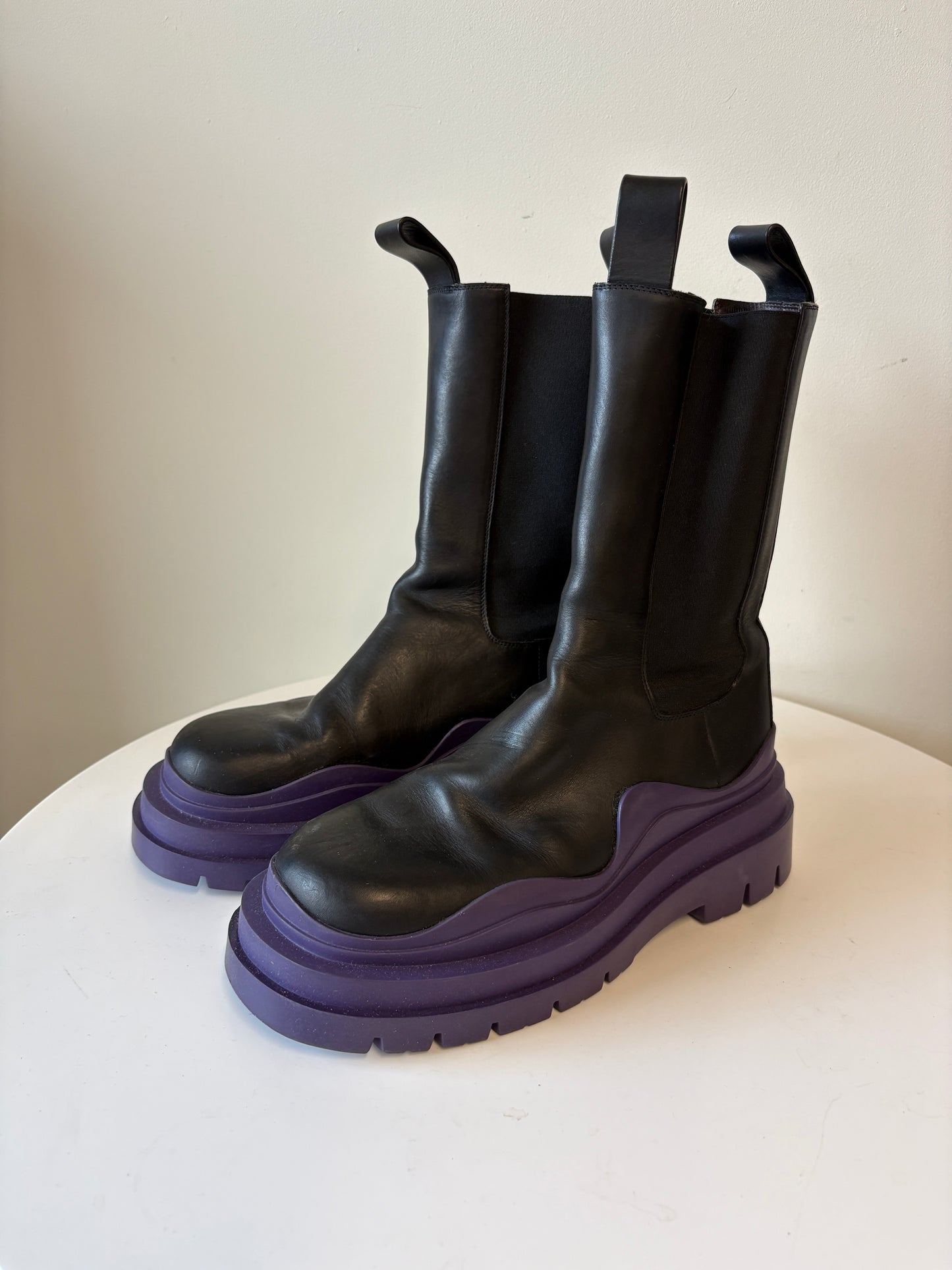 Bottega Veneta Tire Black Boots With Purple Sole