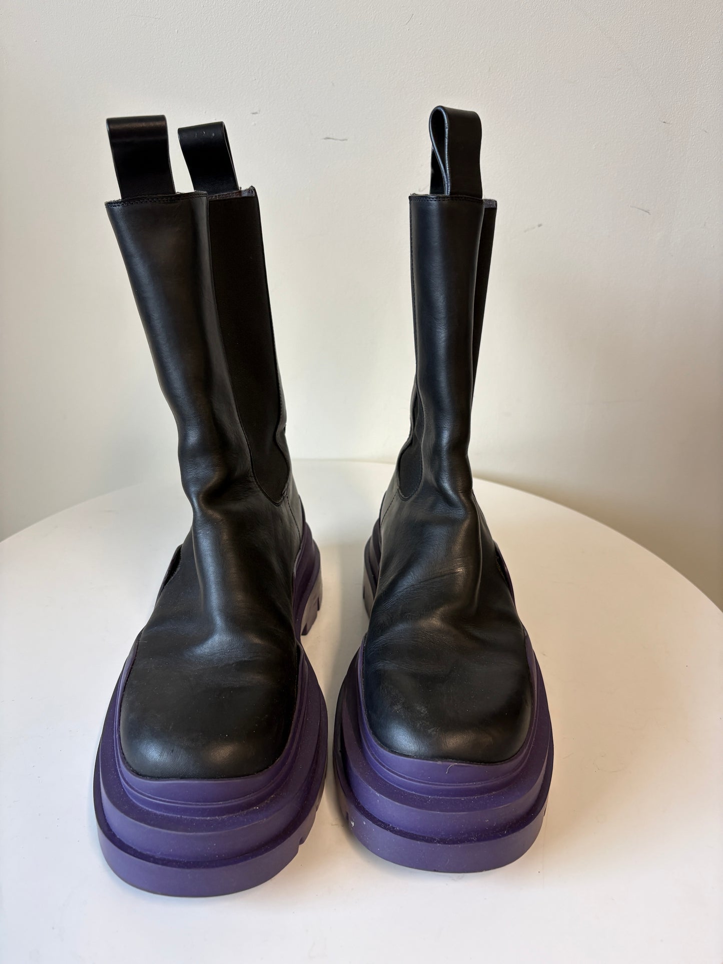 Bottega Veneta Tire Black Boots With Purple Sole