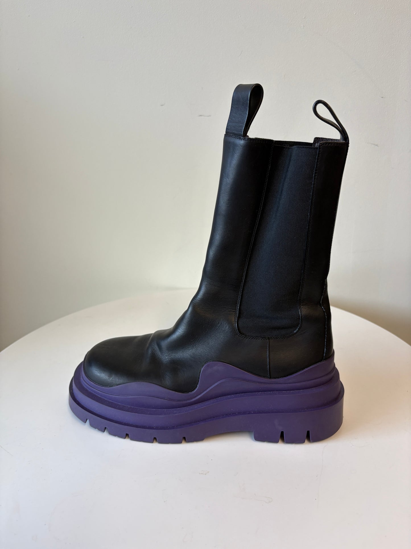 Bottega Veneta Tire Black Boots With Purple Sole