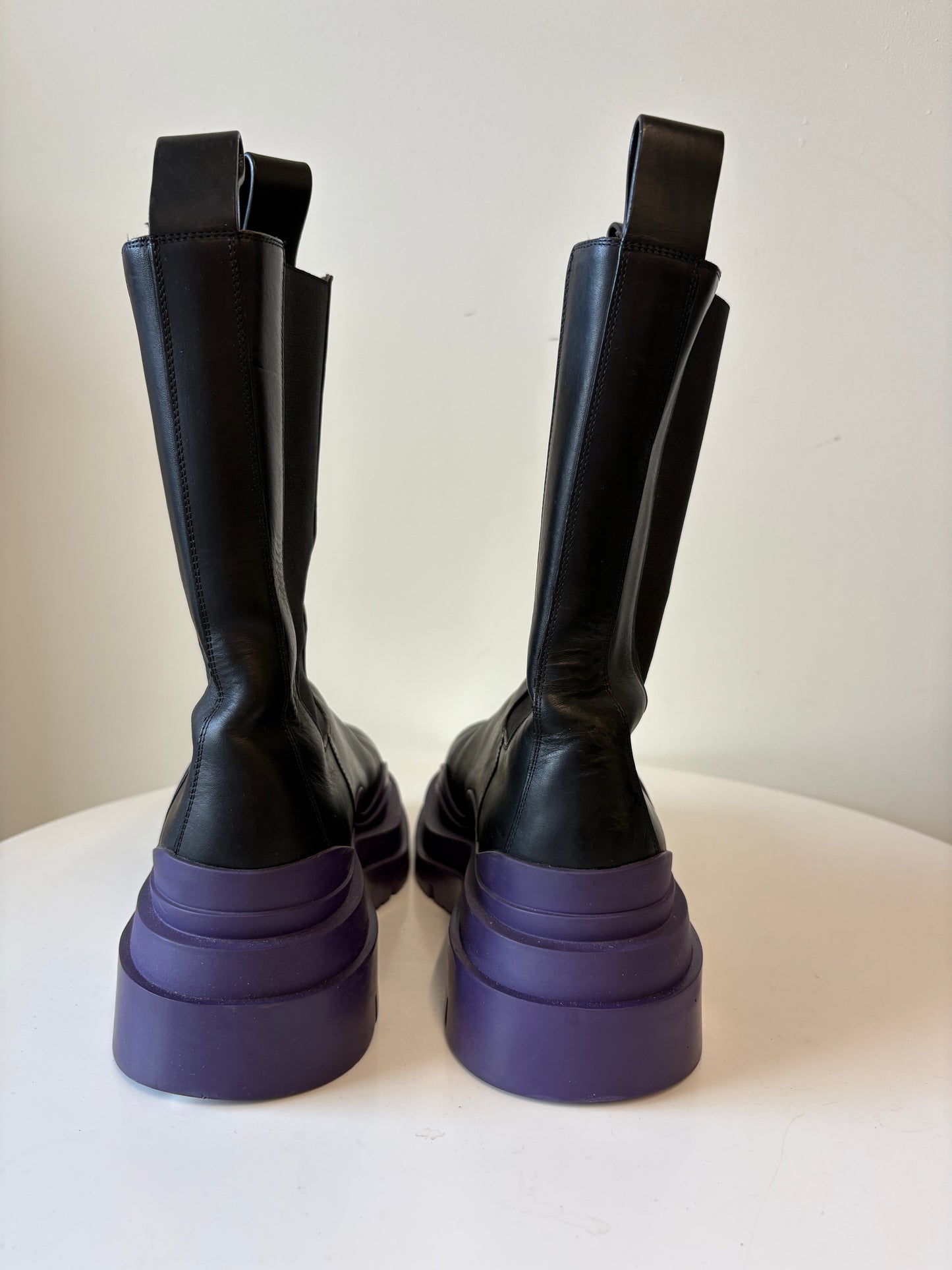 Bottega Veneta Tire Black Boots With Purple Sole