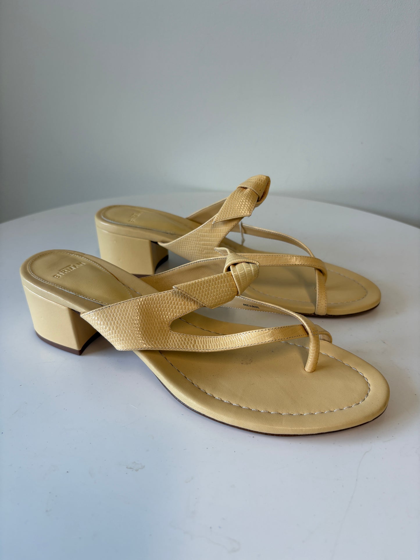Alexandre Birman Beige Thong Sandals Low Block Heel