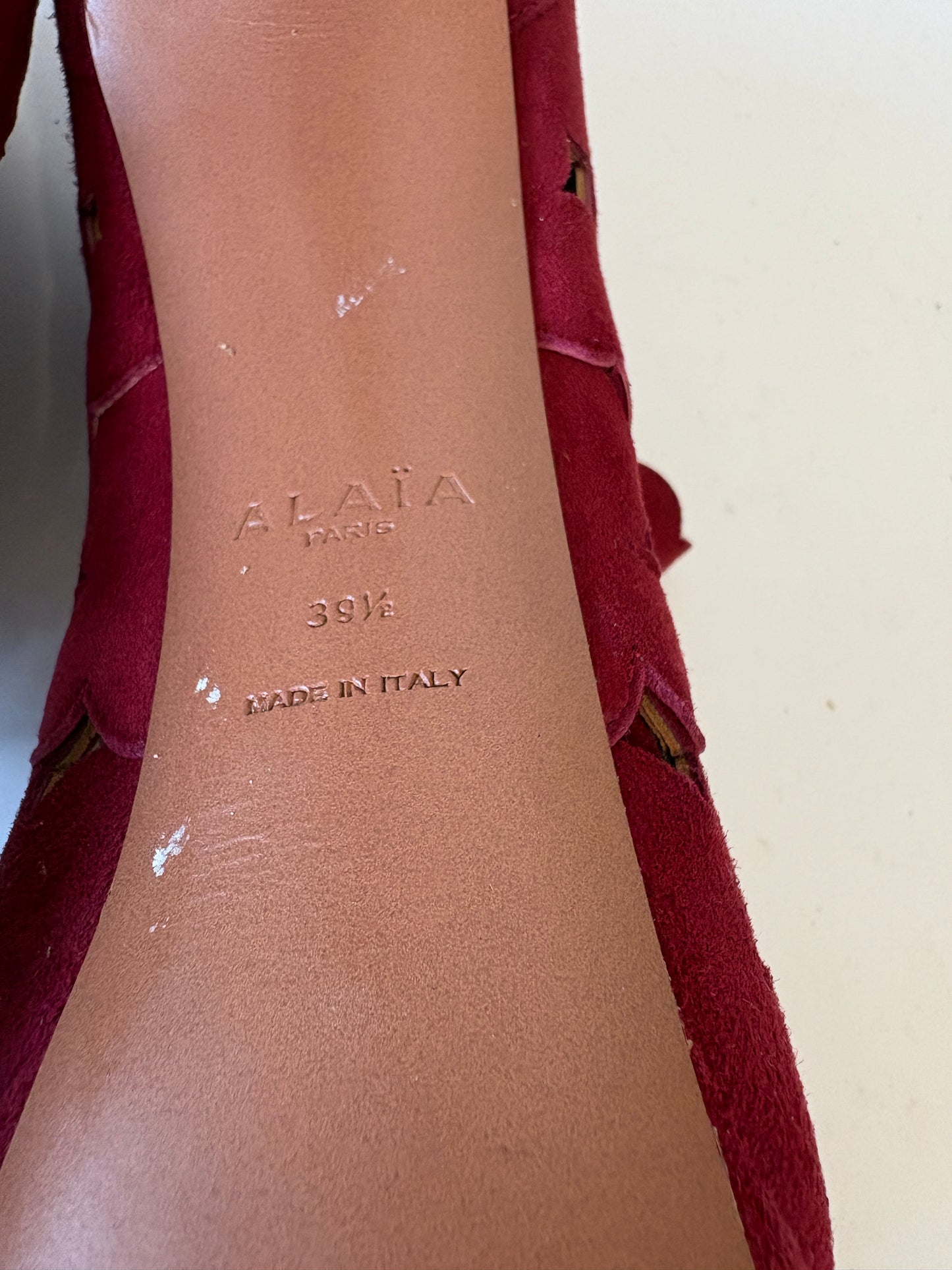 Alaia Red Suede Laser Cut Platform Heels