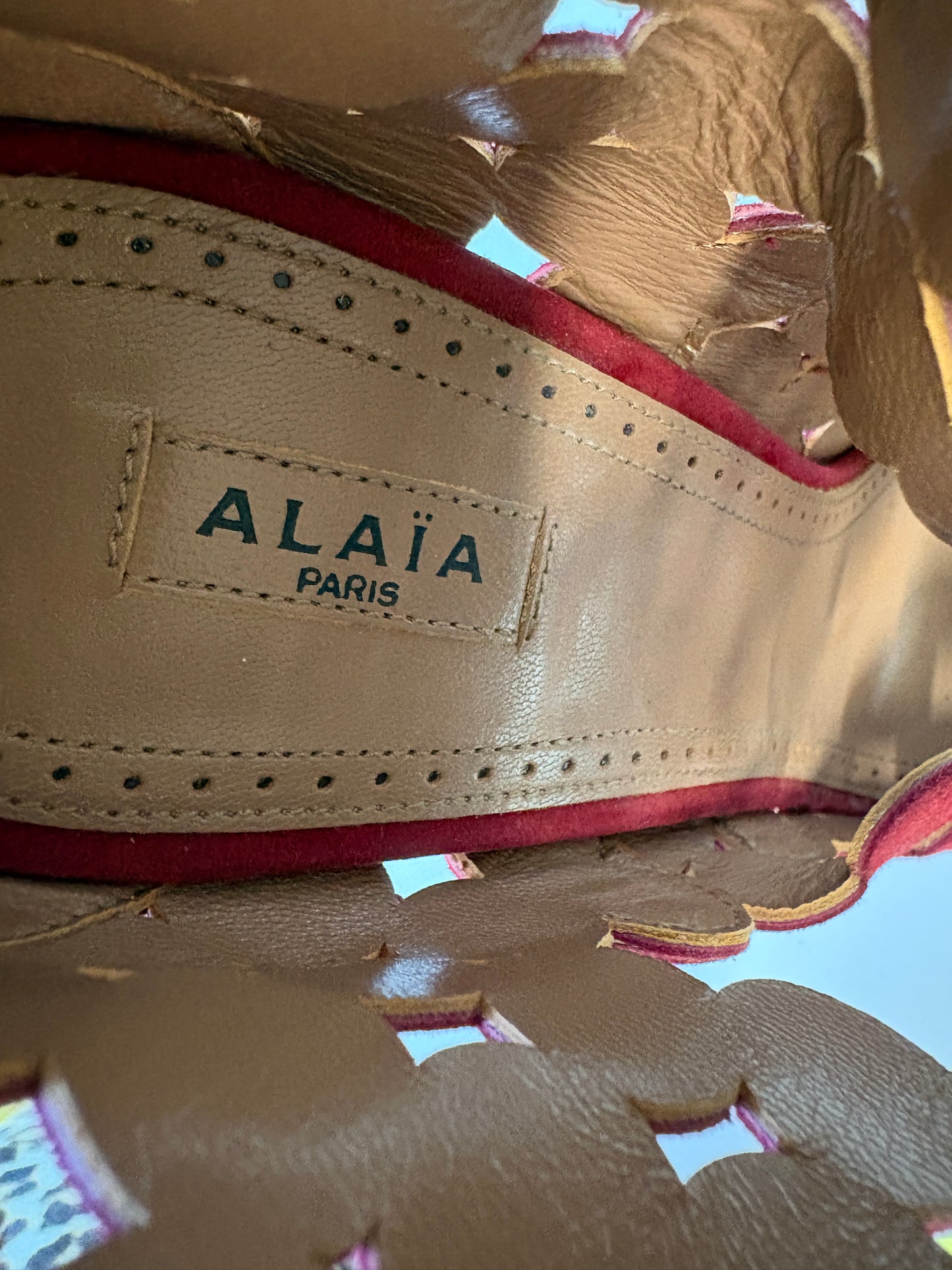 Alaia Red Suede Laser Cut Platform Heels