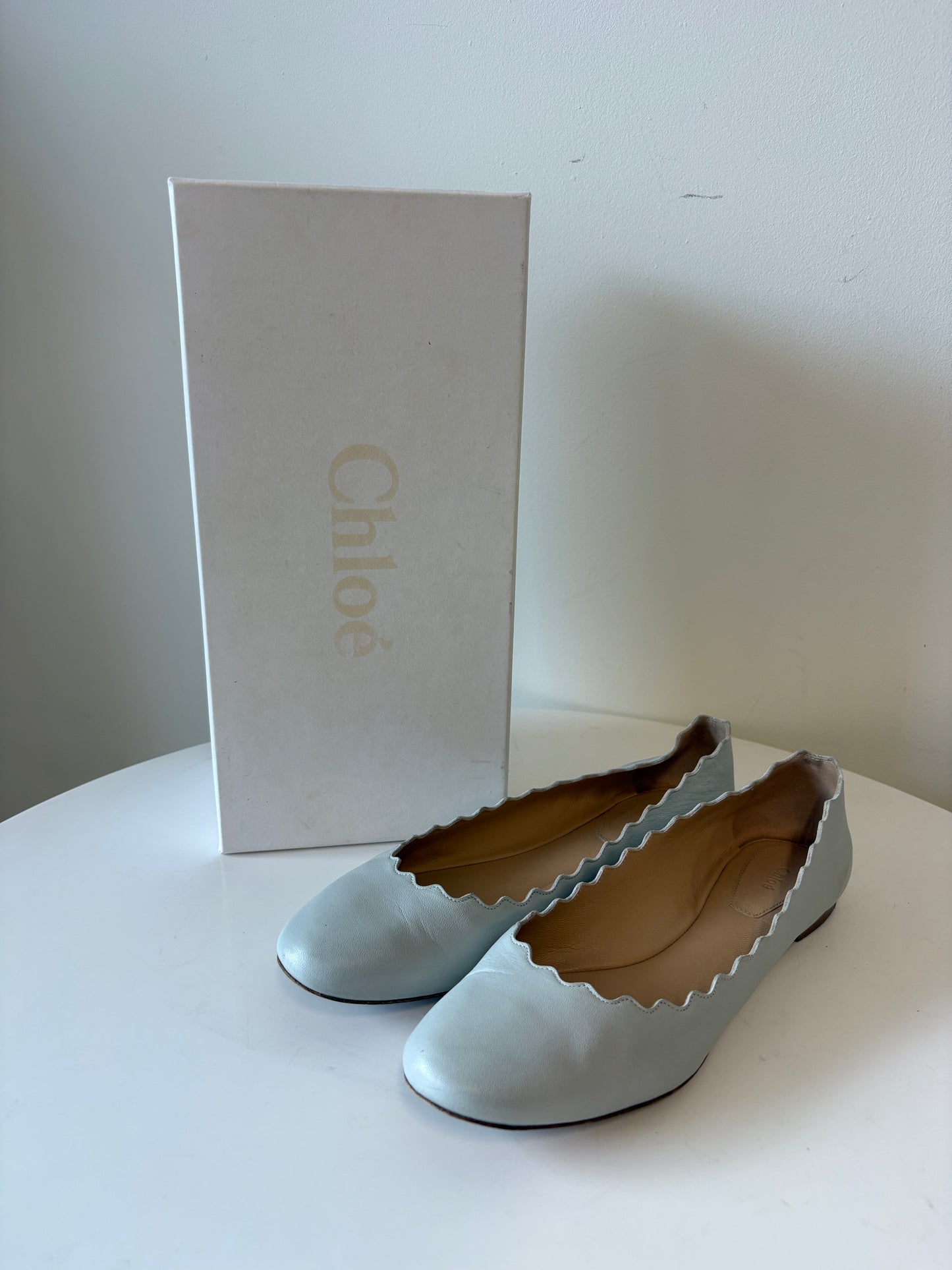 Chloe Blue Lauren Scalloped Leather Ballerina Flat