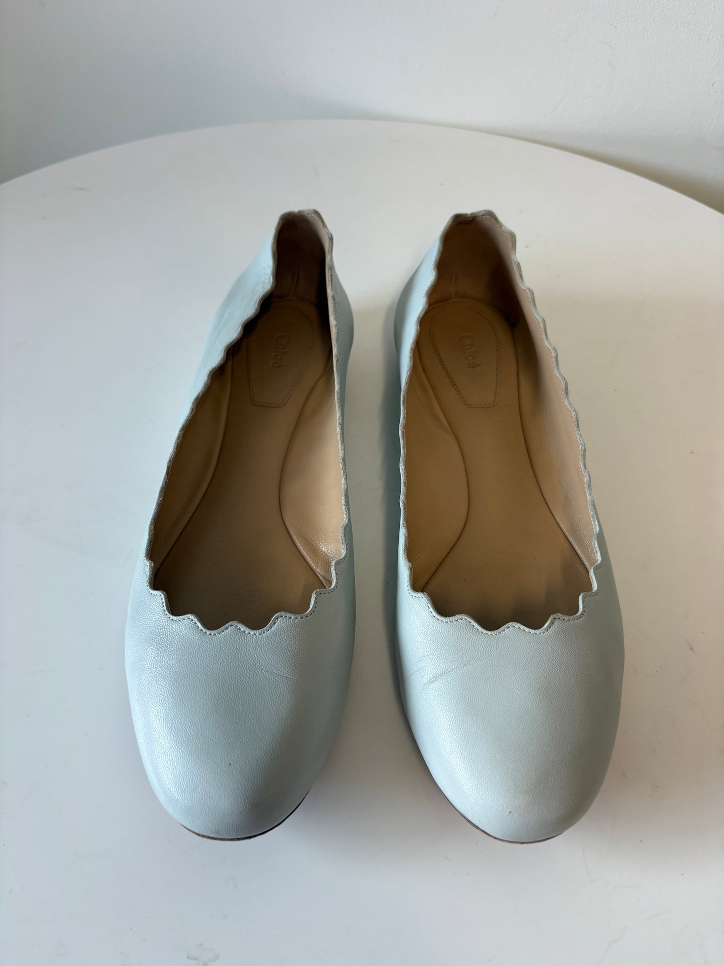 Chloe Blue Lauren Scalloped Leather Ballerina Flat