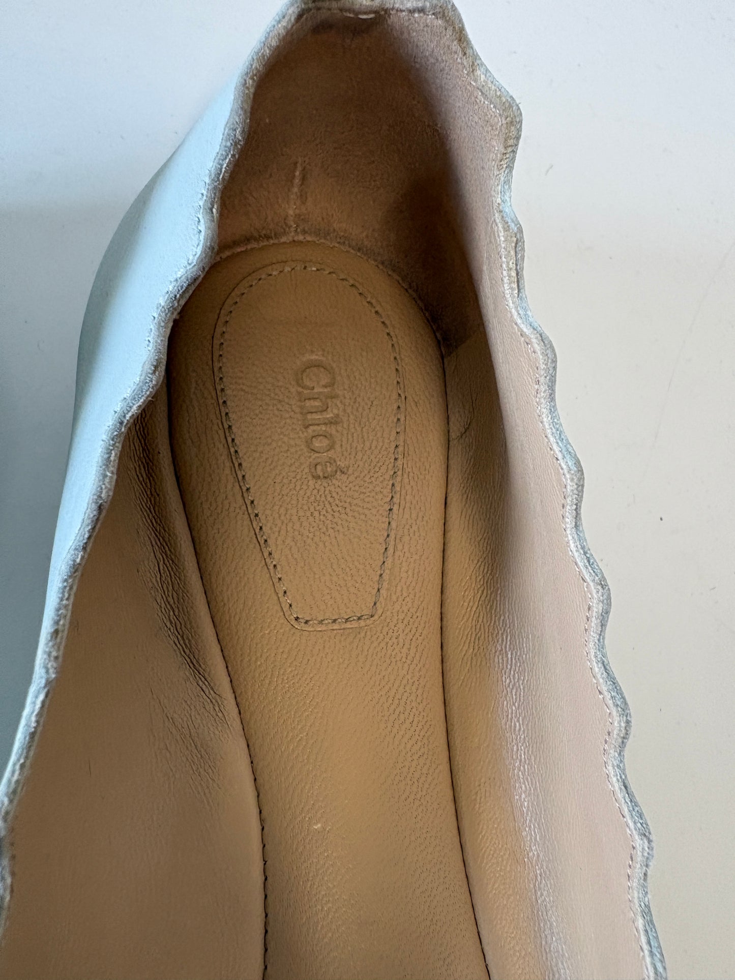 Chloe Blue Lauren Scalloped Leather Ballerina Flat