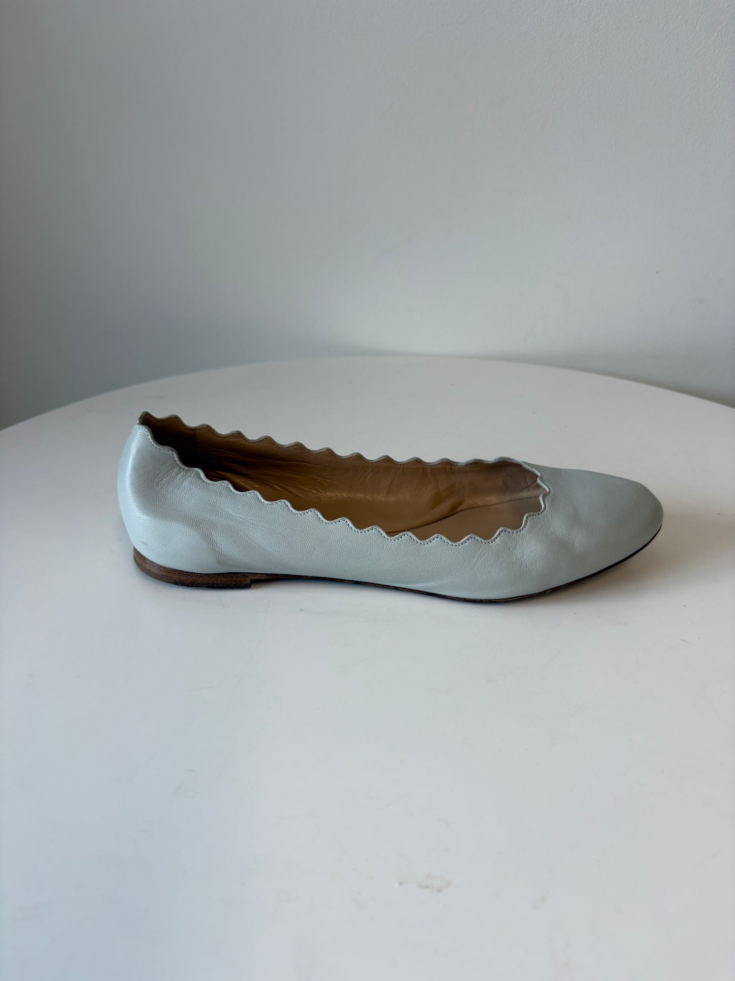 Chloe Blue Lauren Scalloped Leather Ballerina Flat