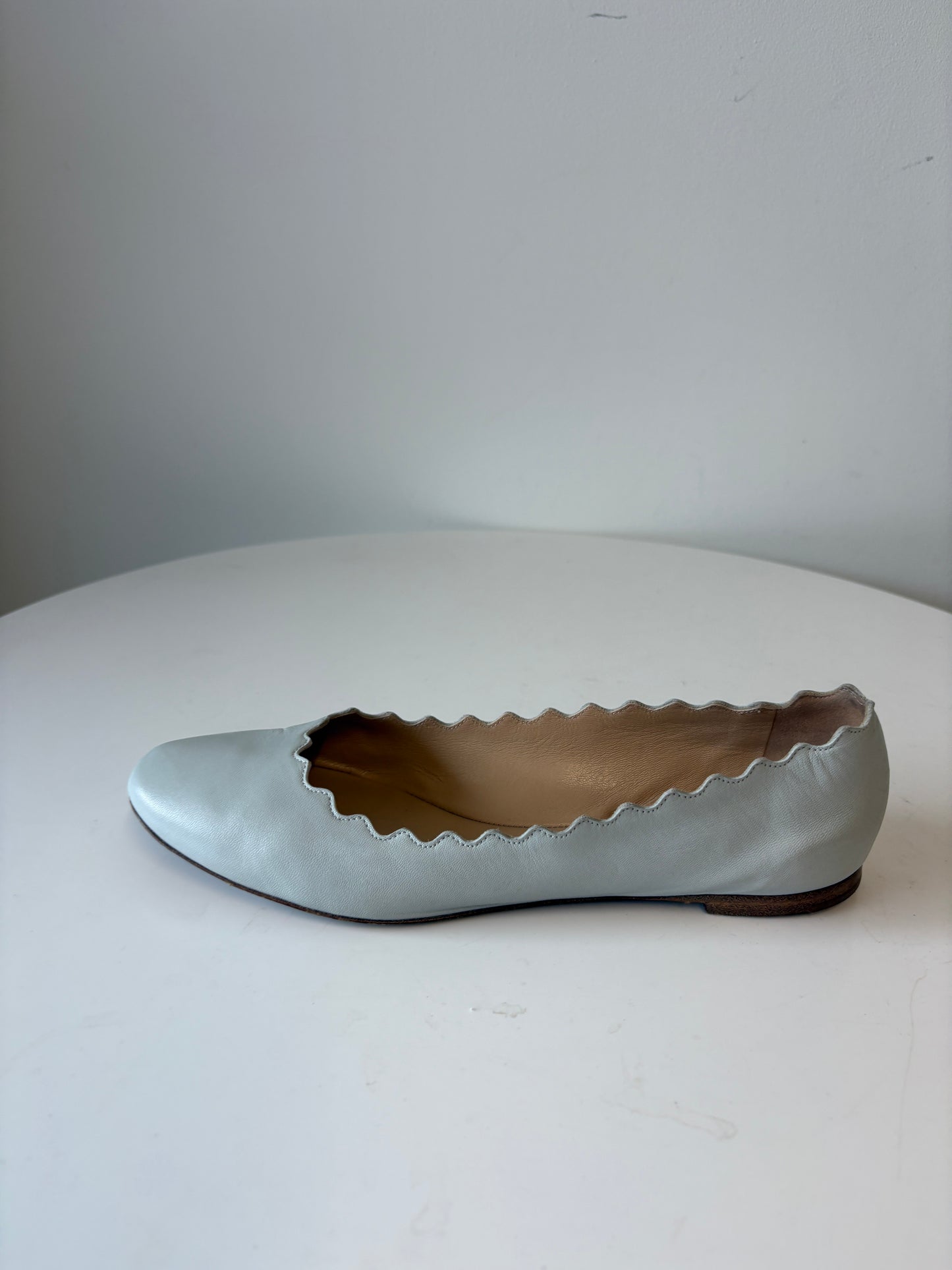 Chloe Blue Lauren Scalloped Leather Ballerina Flat