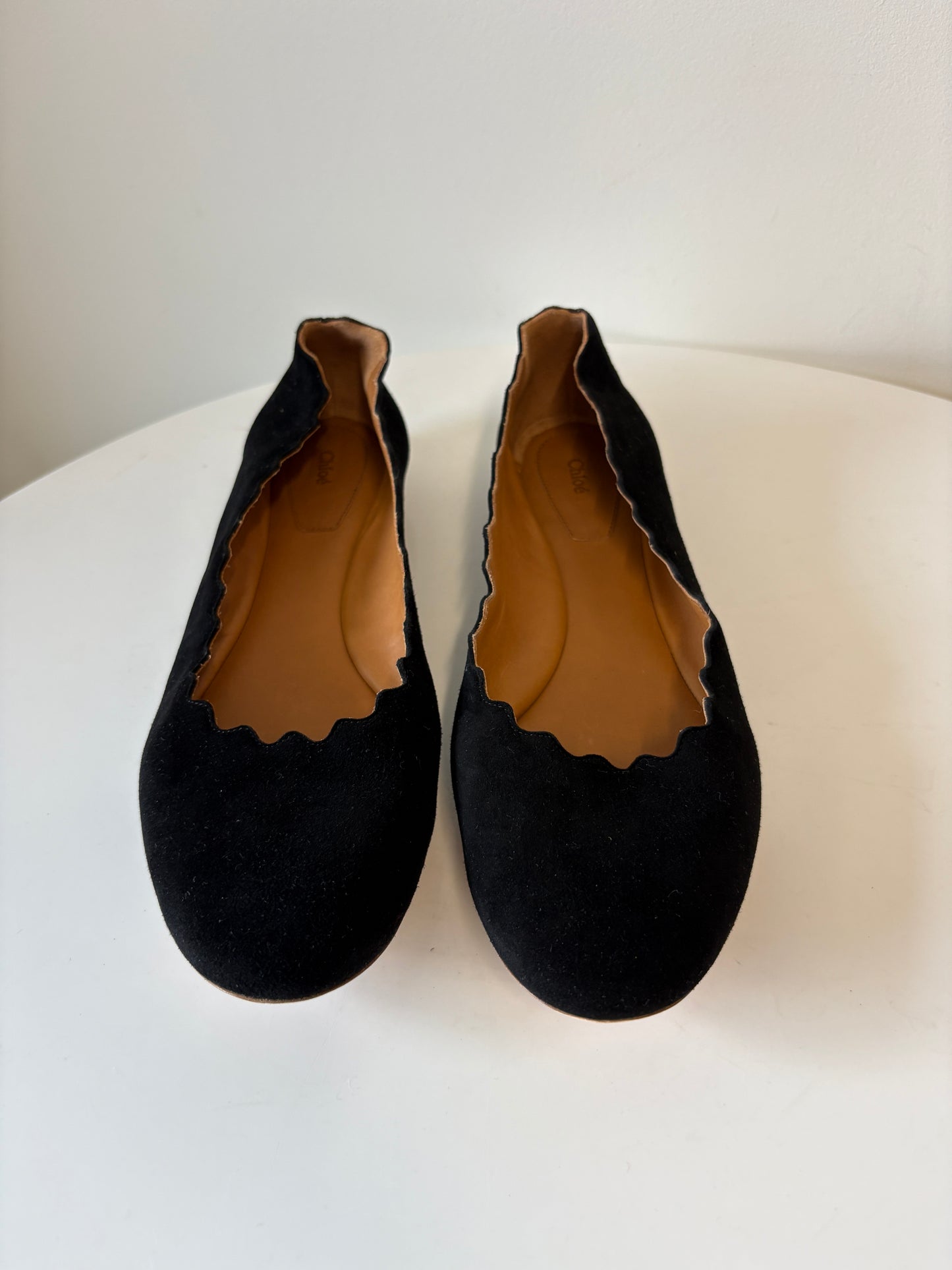 Chloe Black Lauren Scalloped Suede Ballerina Flat