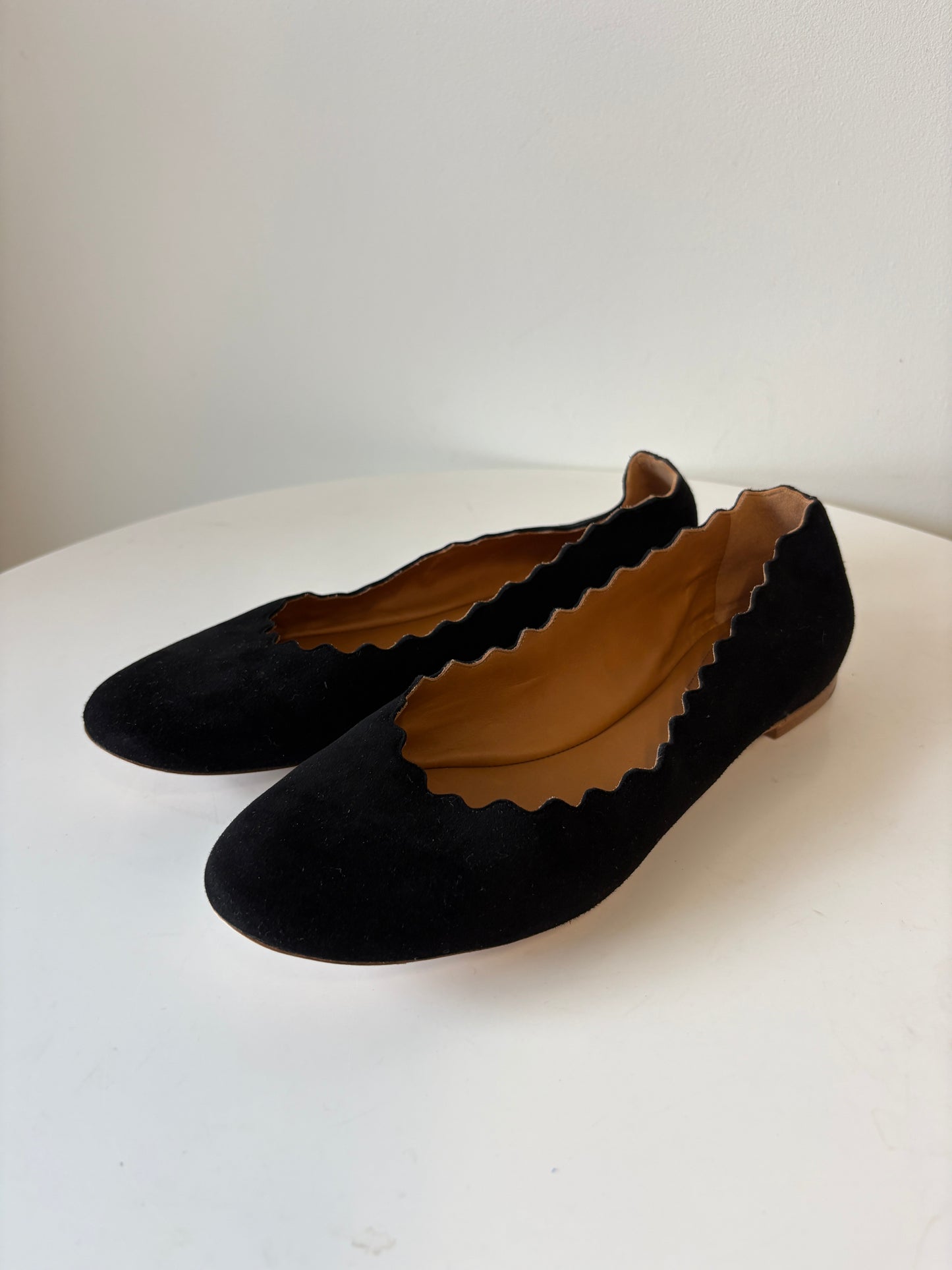 Chloe Black Lauren Scalloped Suede Ballerina Flat