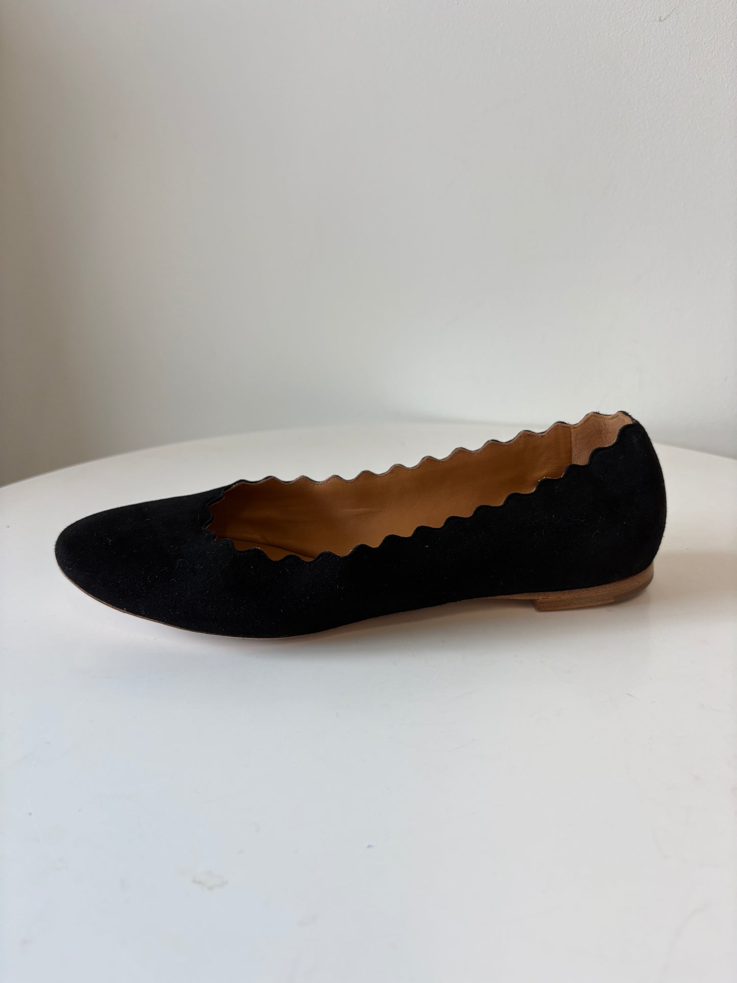 Chloe Black Lauren Scalloped Suede Ballerina Flat