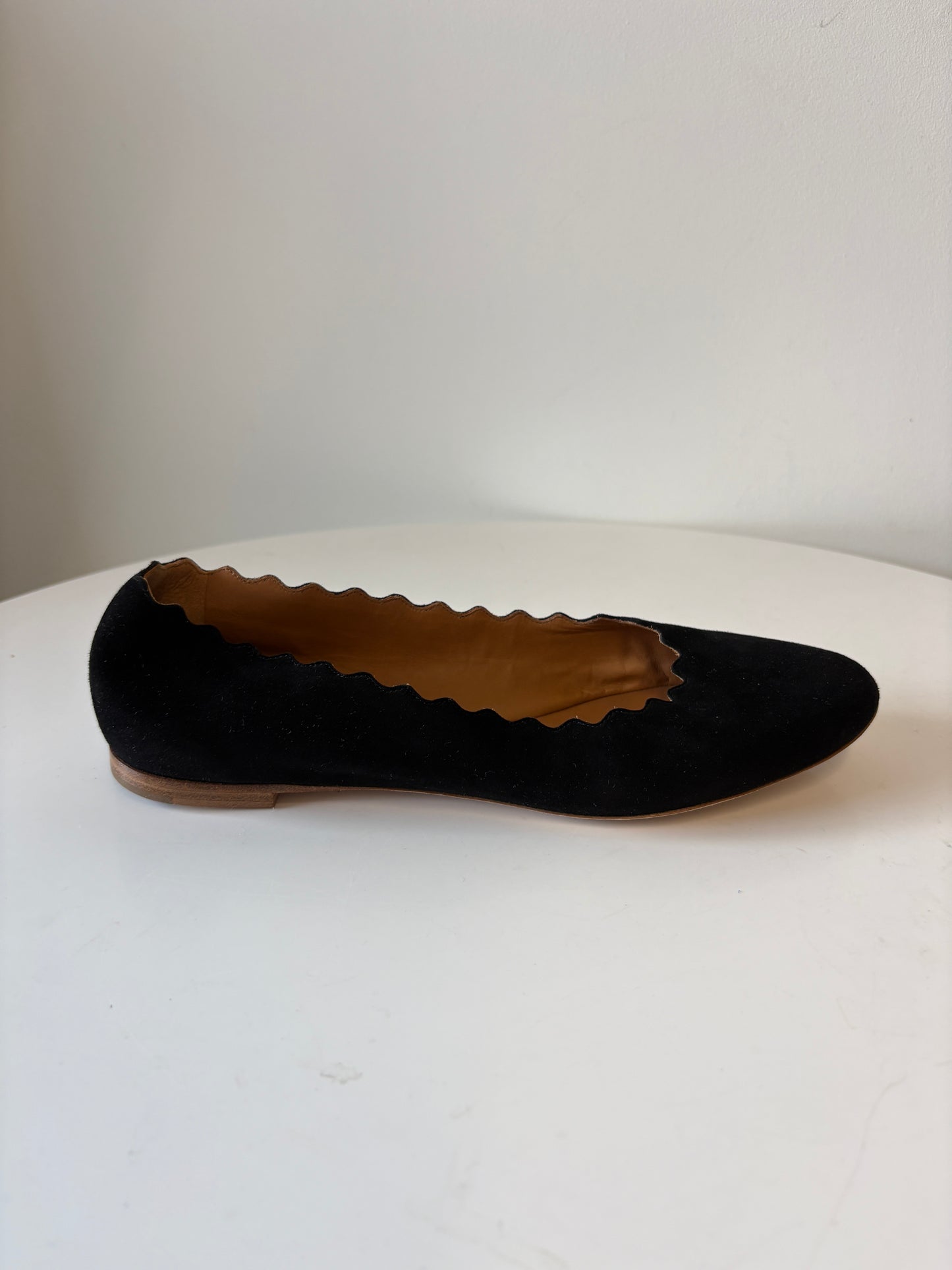 Chloe Black Lauren Scalloped Suede Ballerina Flat