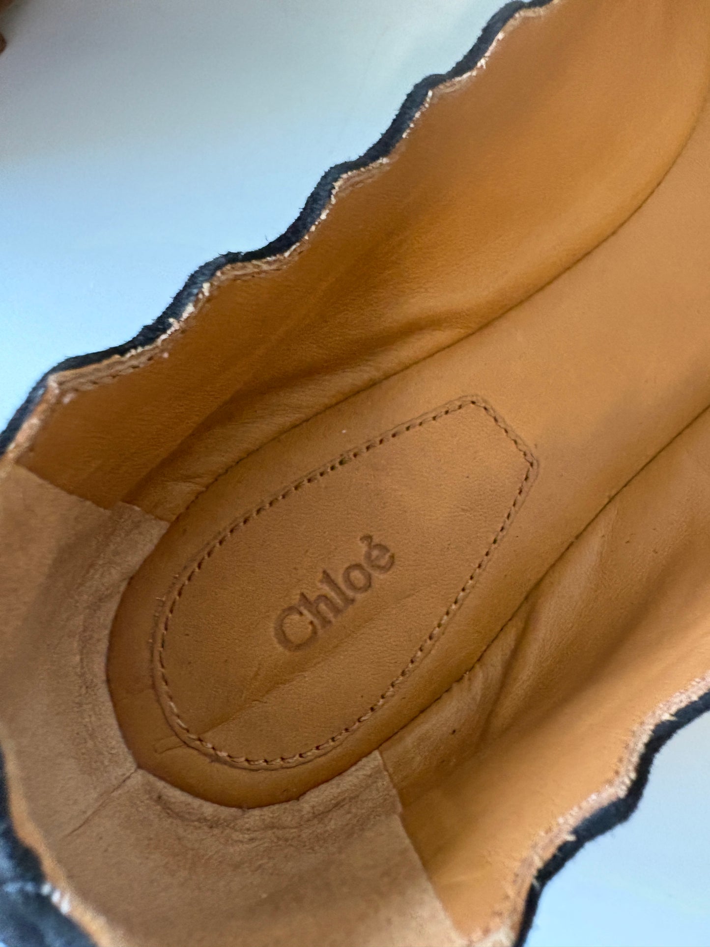 Chloe Black Lauren Scalloped Suede Ballerina Flat