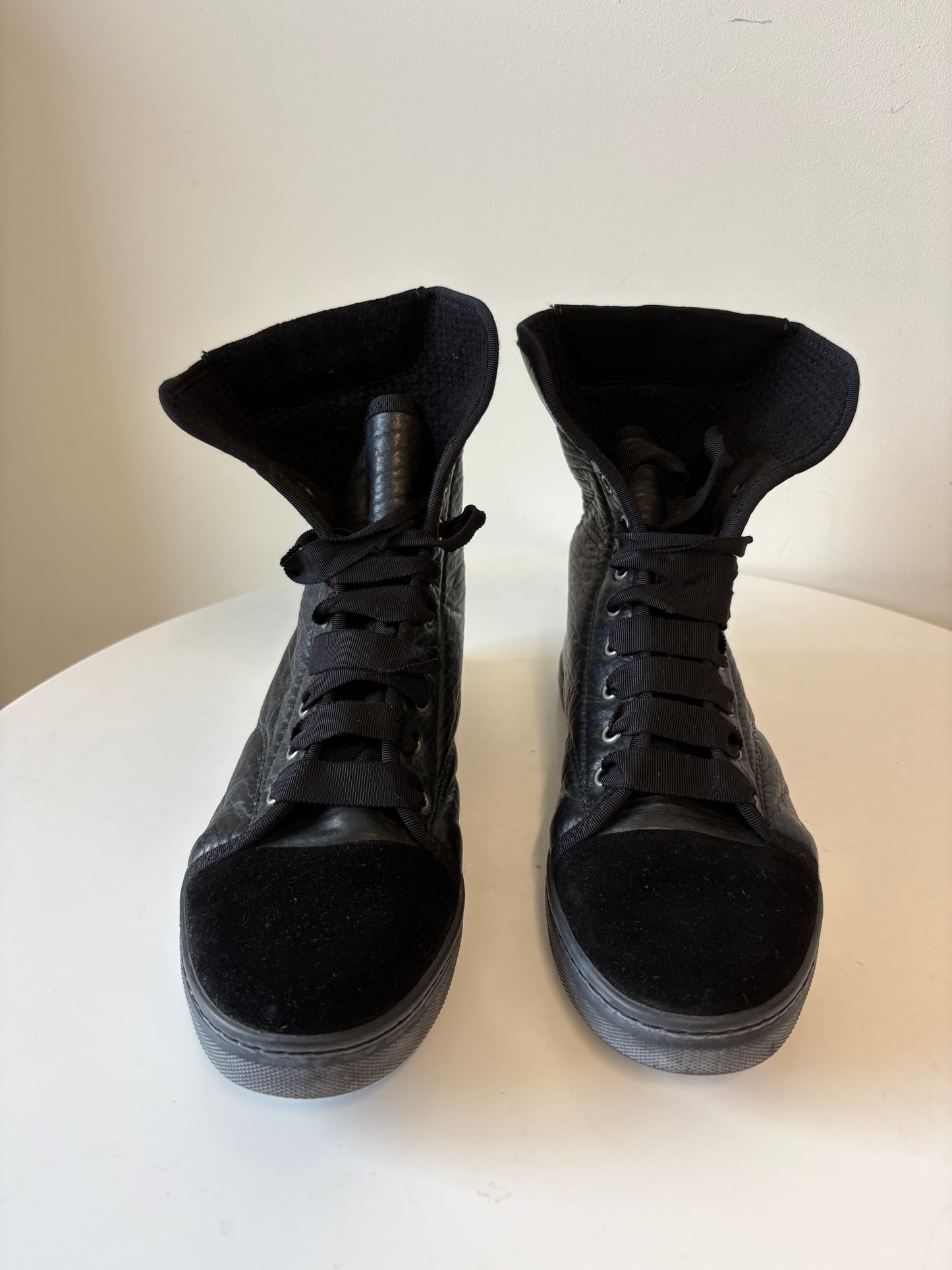 Lanvin Black Leather High Top Sneakers