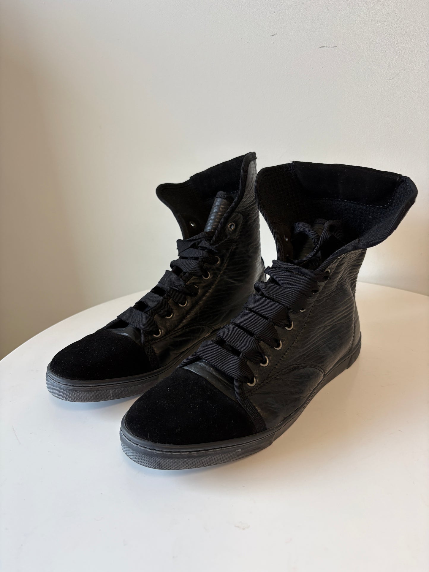 Lanvin Black Leather High Top Sneakers