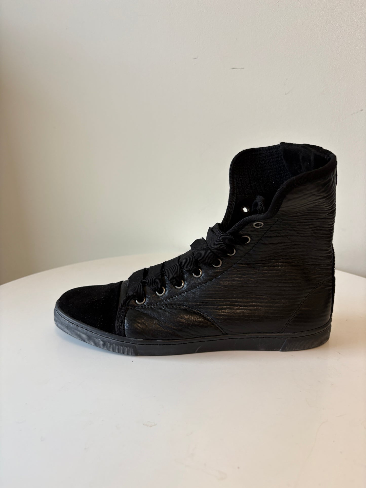 Lanvin Black Leather High Top Sneakers