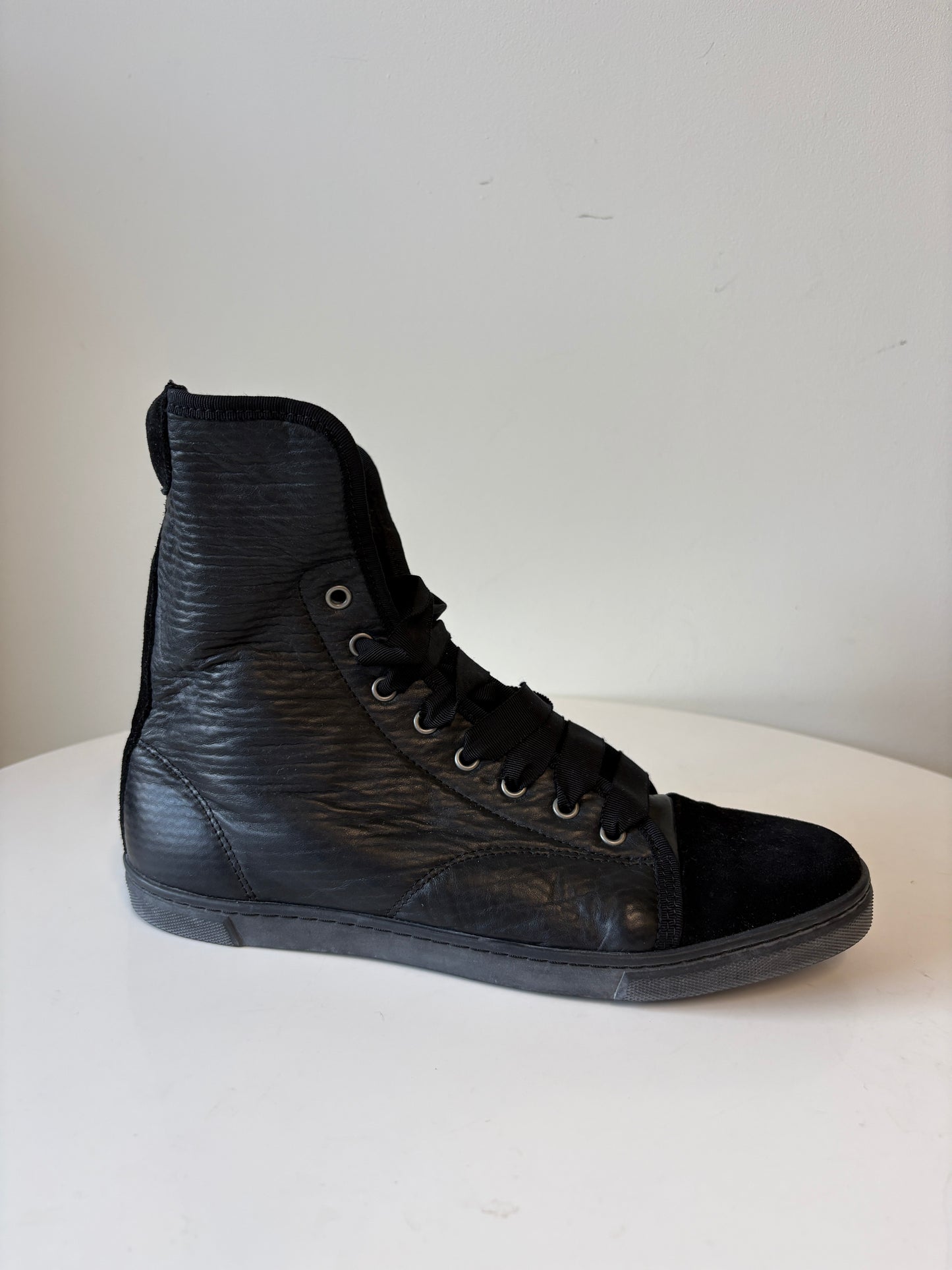 Lanvin Black Leather High Top Sneakers