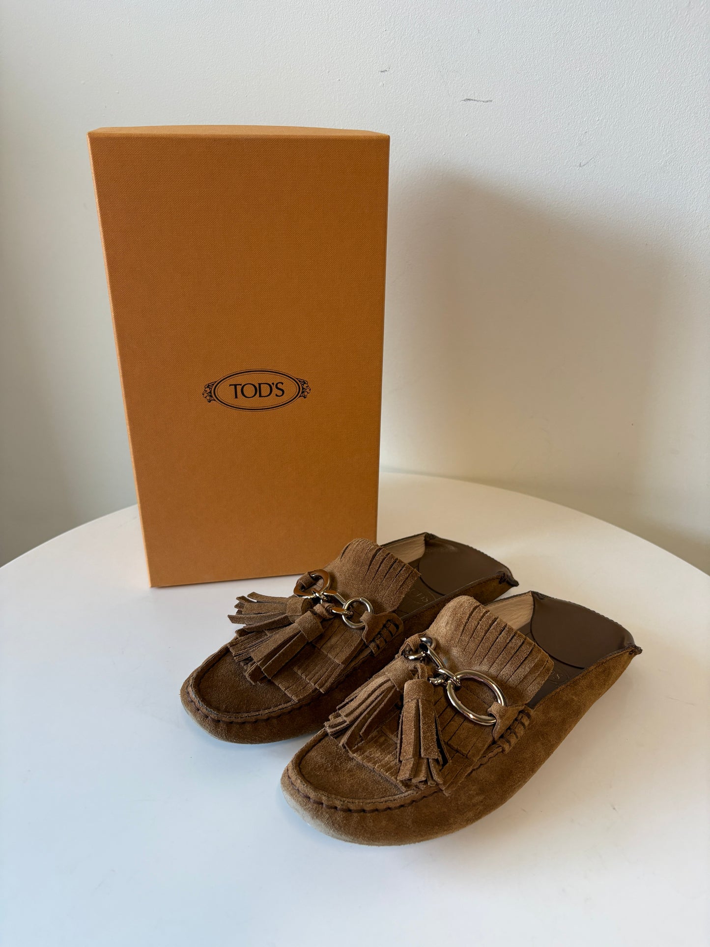 Tods Gommini Pantofola Brown Suede Slide Shoes