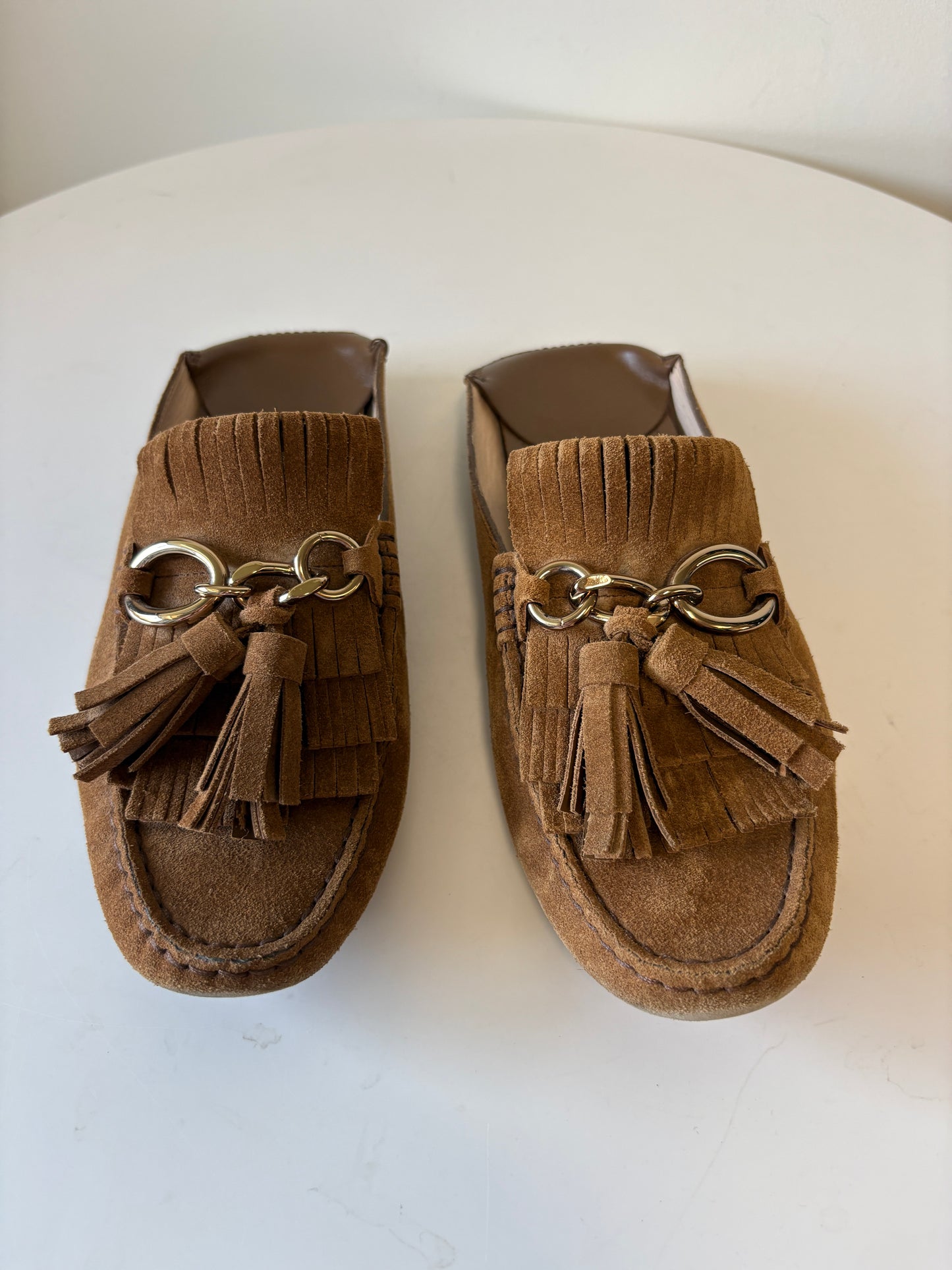 Tods Gommini Pantofola Brown Suede Slide Shoes