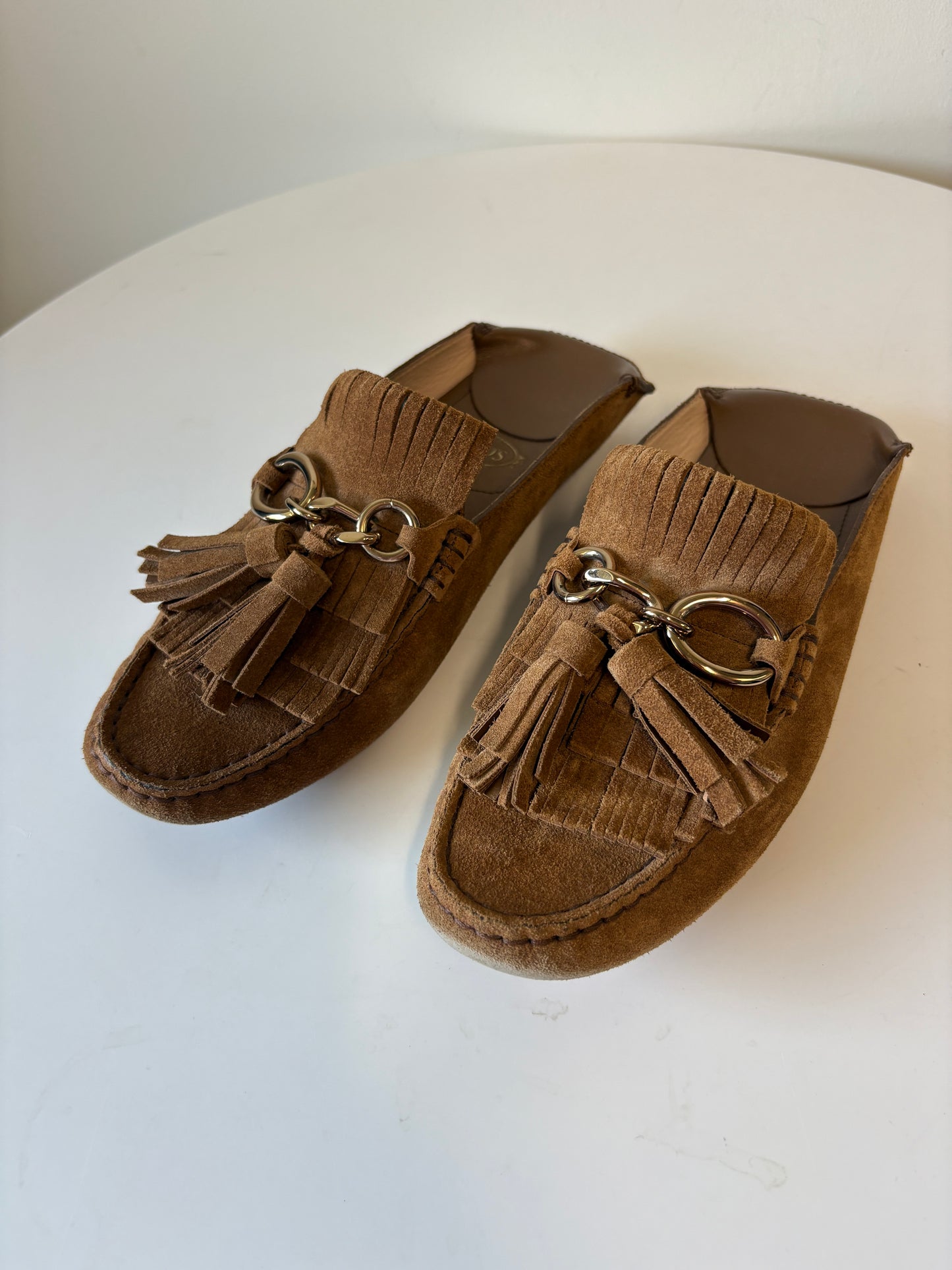 Tods Gommini Pantofola Brown Suede Slide Shoes