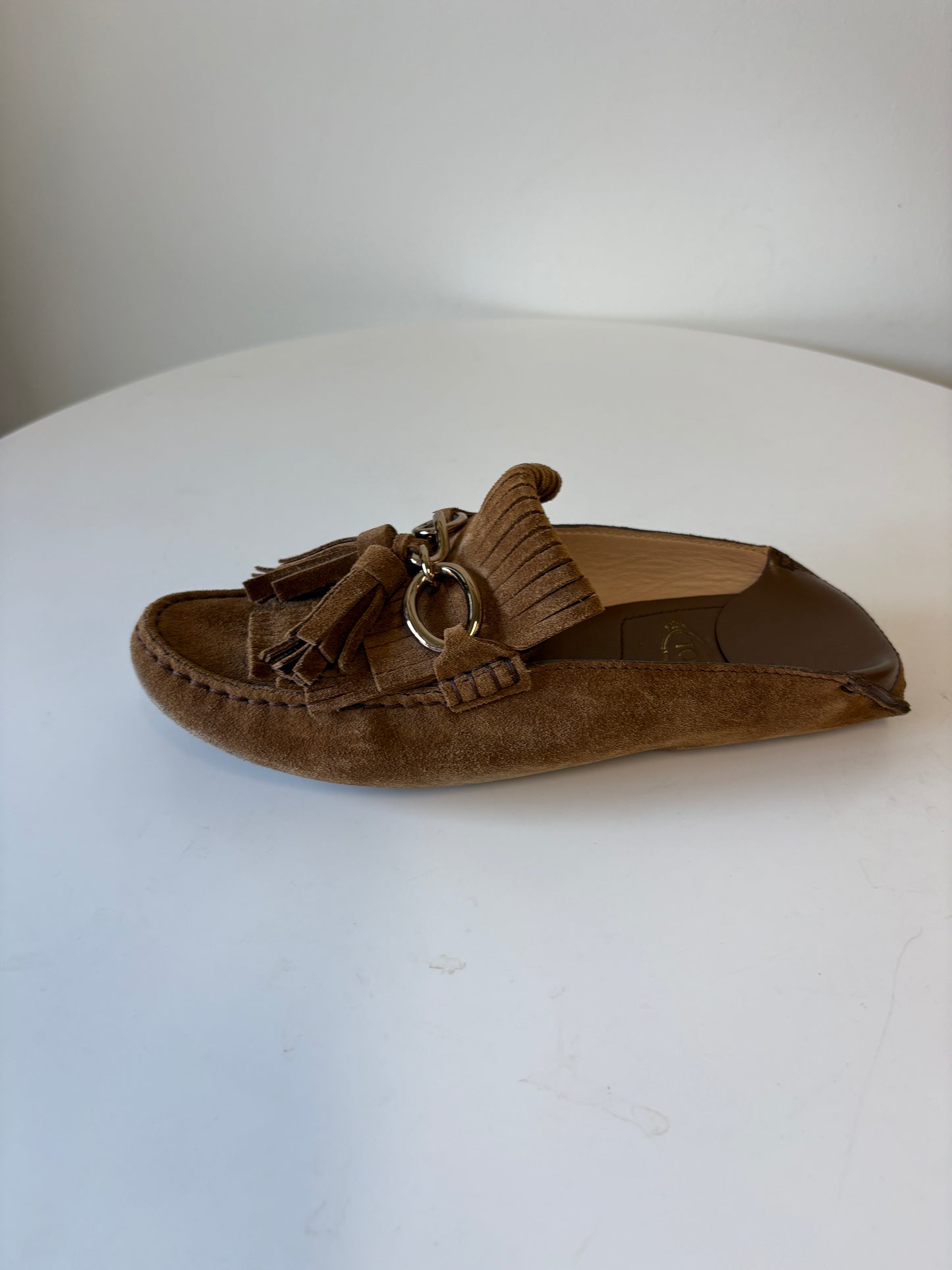 Tods Gommini Pantofola Brown Suede Slide Shoes