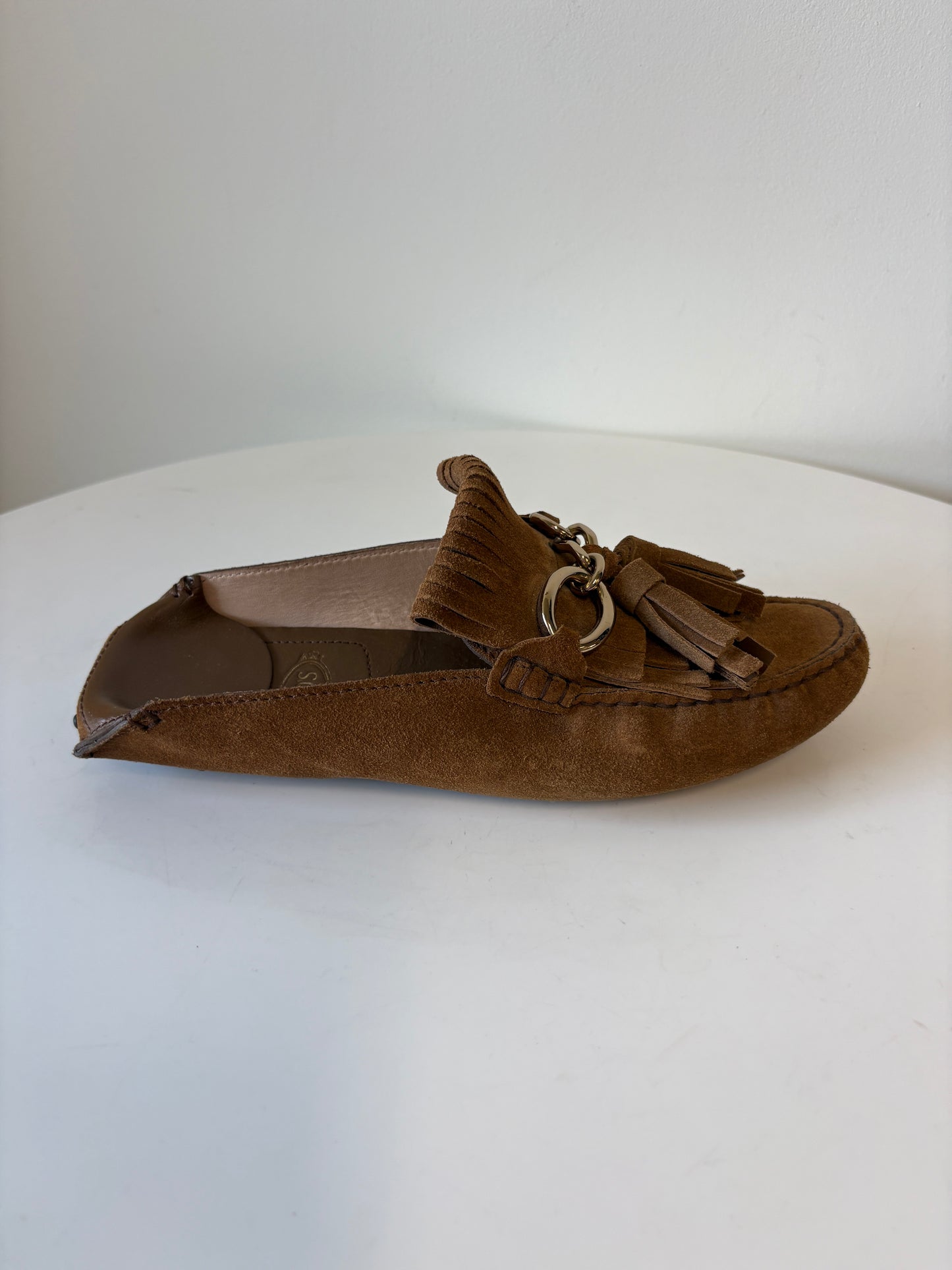 Tods Gommini Pantofola Brown Suede Slide Shoes