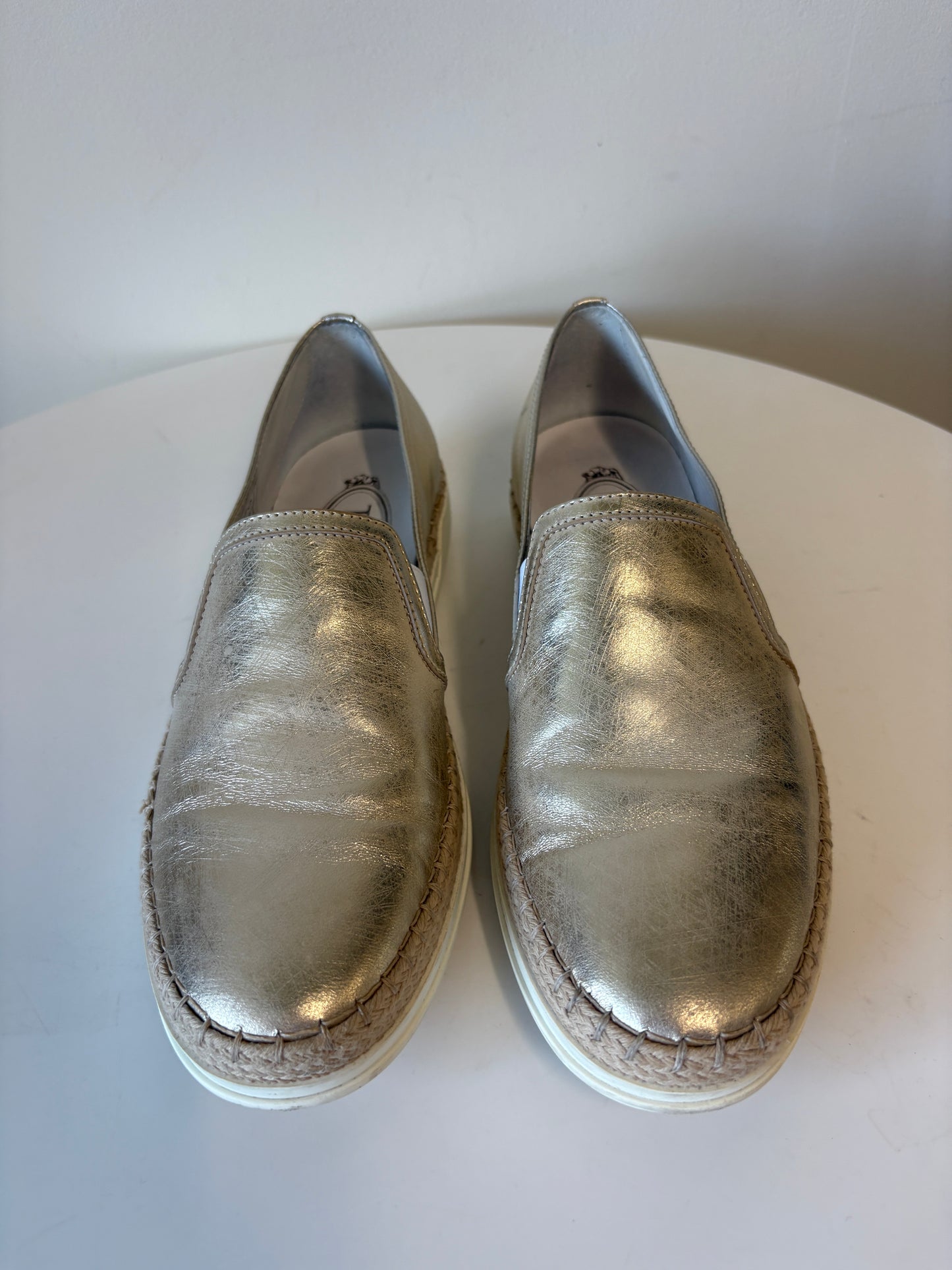 Tods Gomma Raffia Gold Leather Sneakers