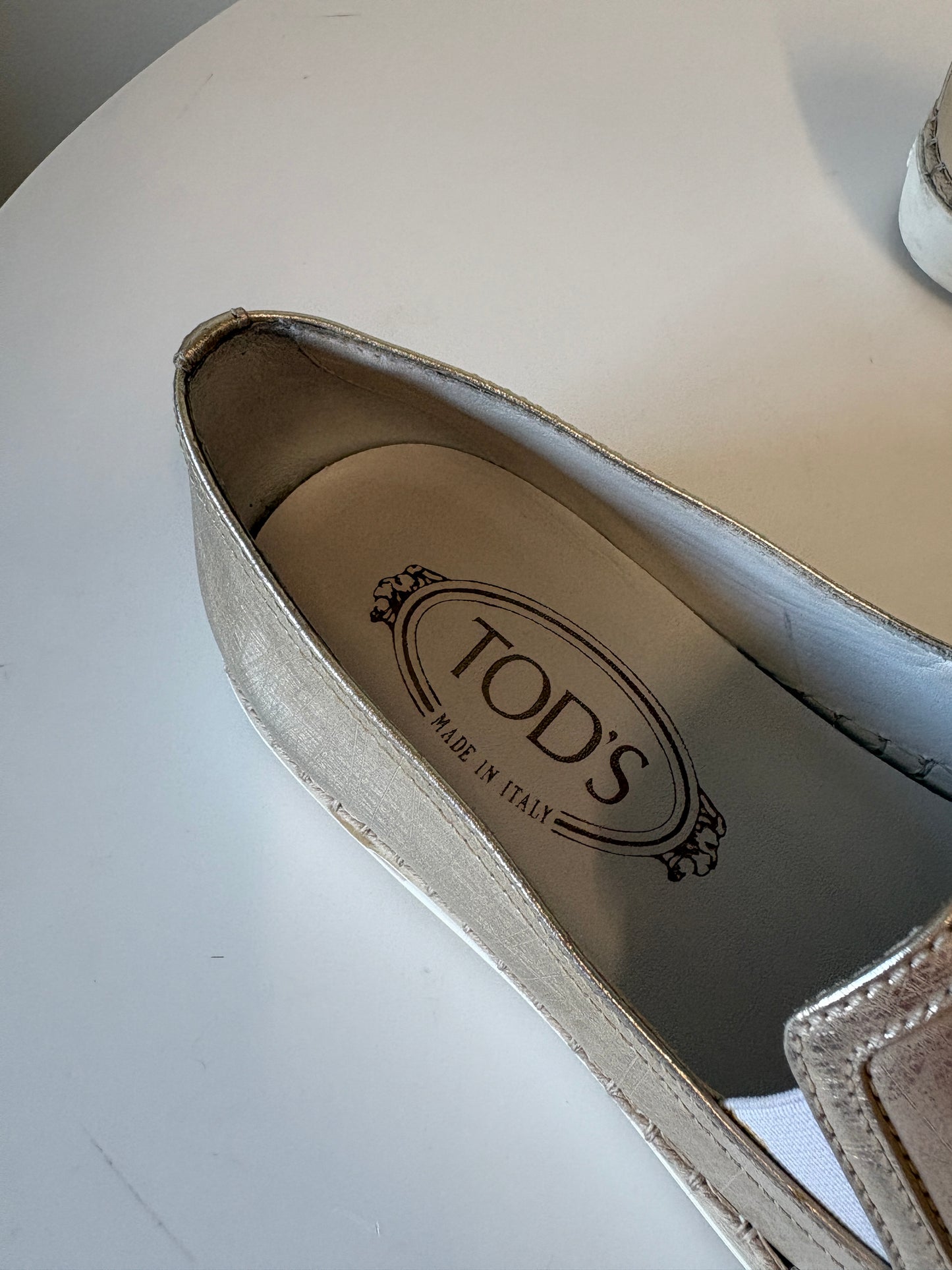 Tods Gomma Raffia Gold Leather Sneakers