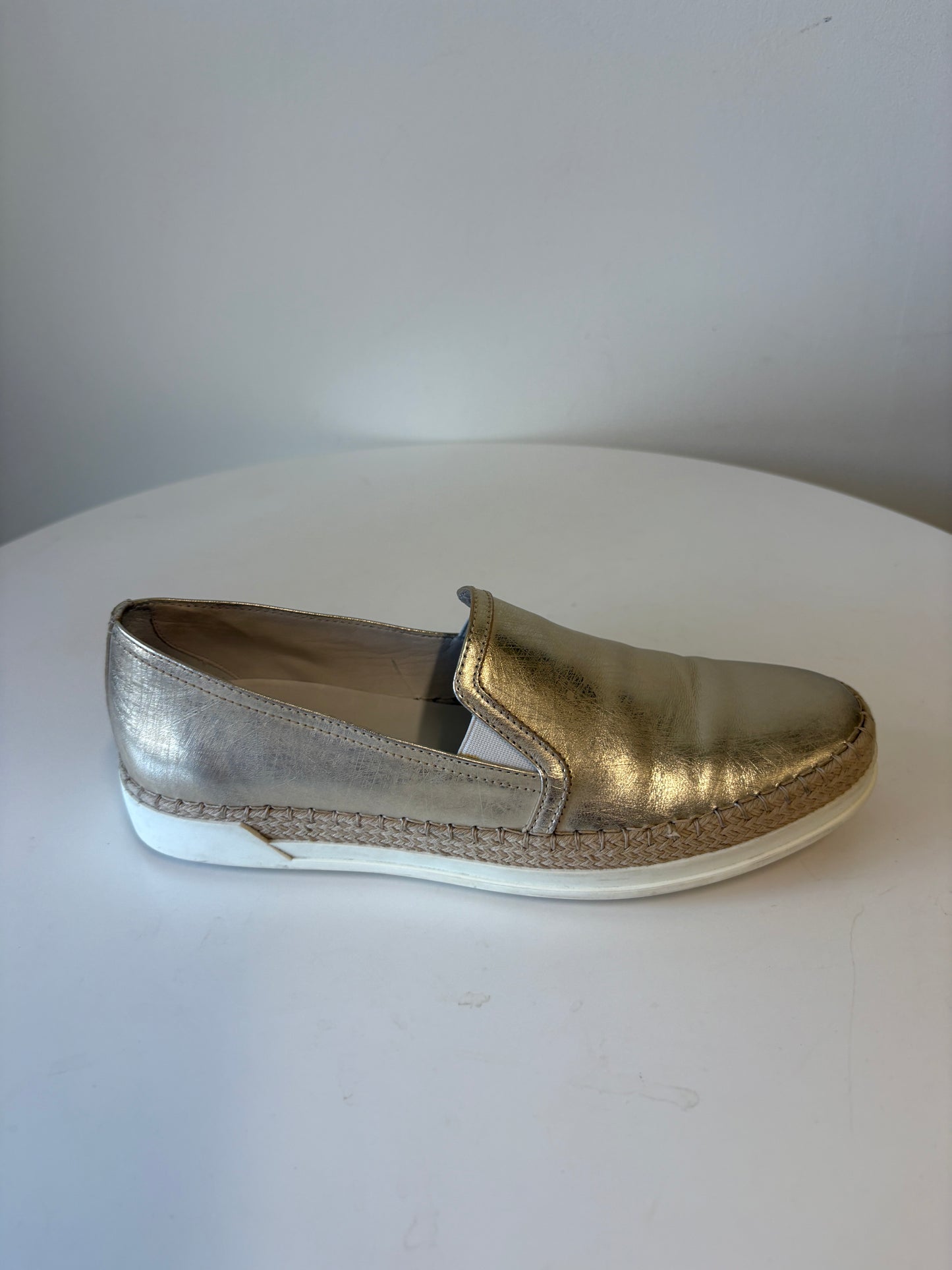 Tods Gomma Raffia Gold Leather Sneakers