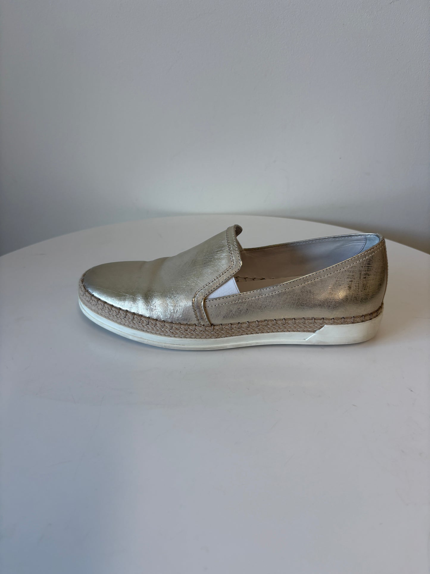 Tods Gomma Raffia Gold Leather Sneakers