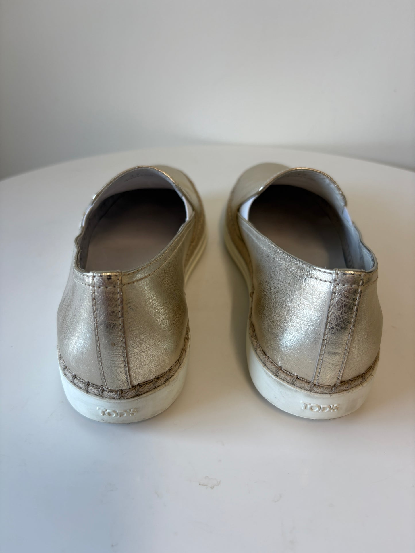 Tods Gomma Raffia Gold Leather Sneakers