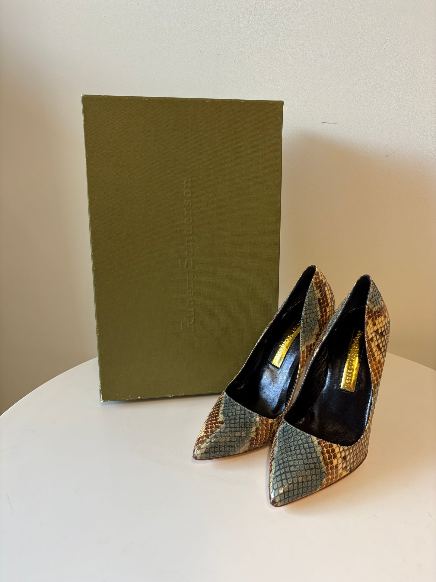 Rupert Sanderson Elba Indigo Blue Python Pumps