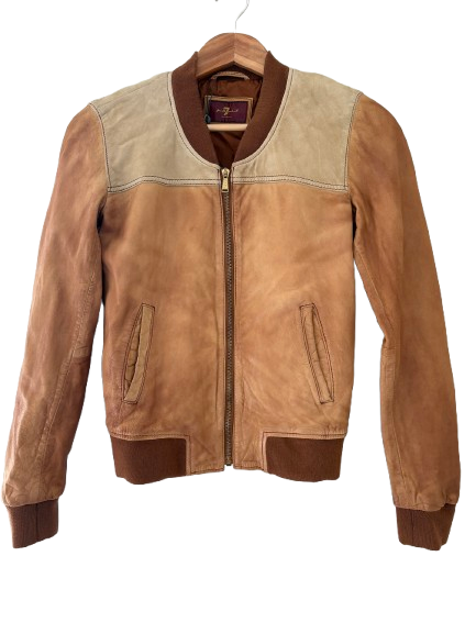 7 For All Mankind Tan Leather Bomber