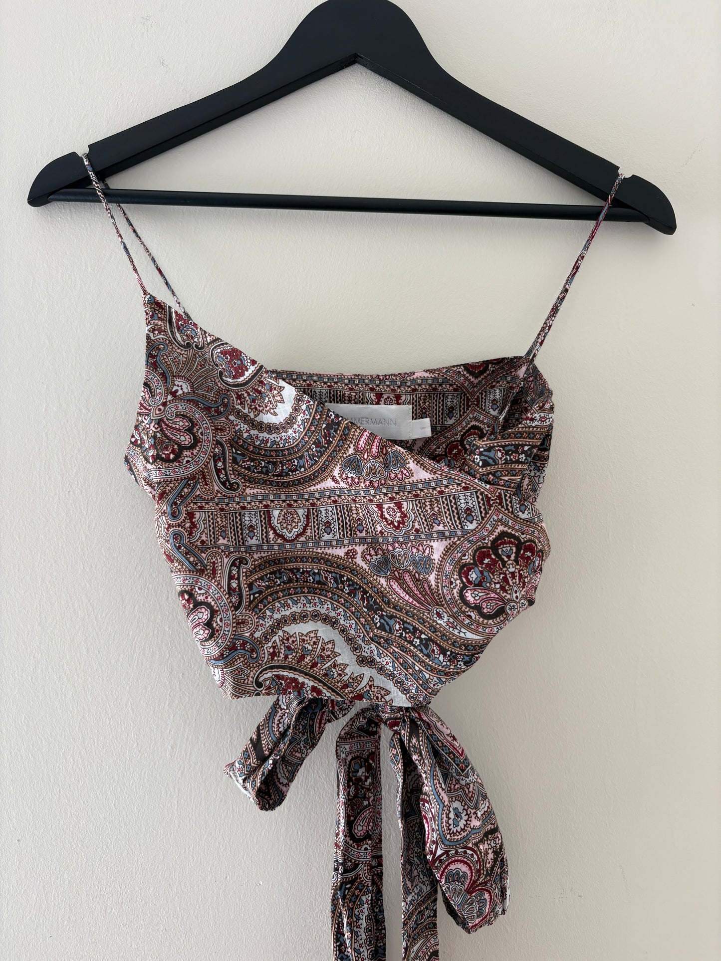 Zimmermann Epoque Pink Paisley Print Wrap Crop Top