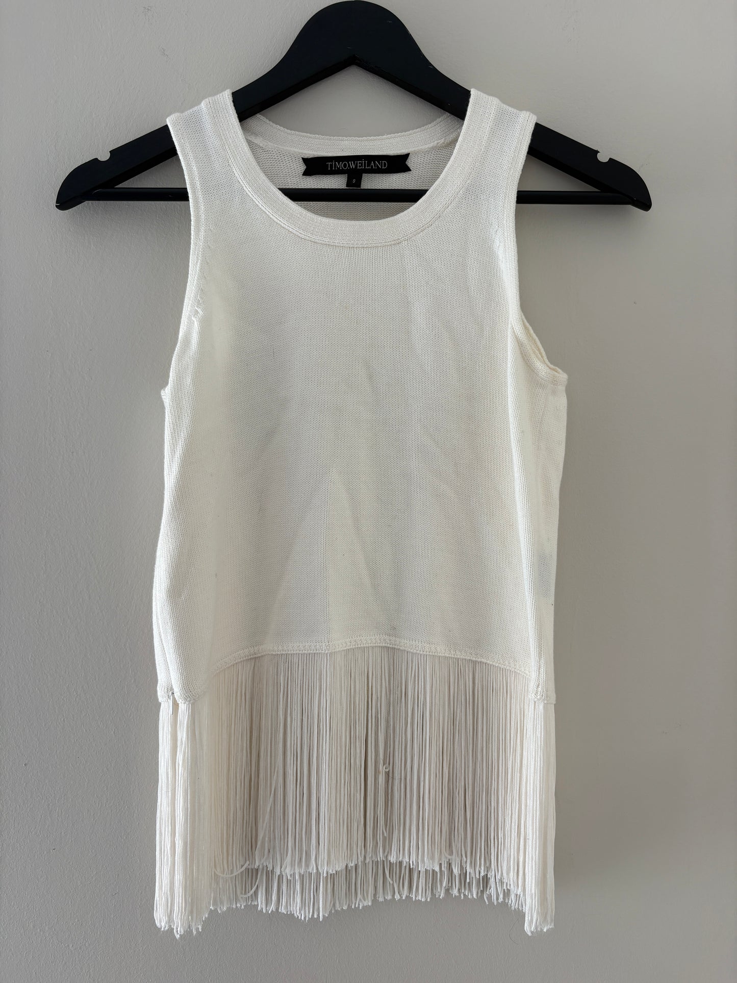 Timo Weiland White Knit Tassel Sleeveless Top
