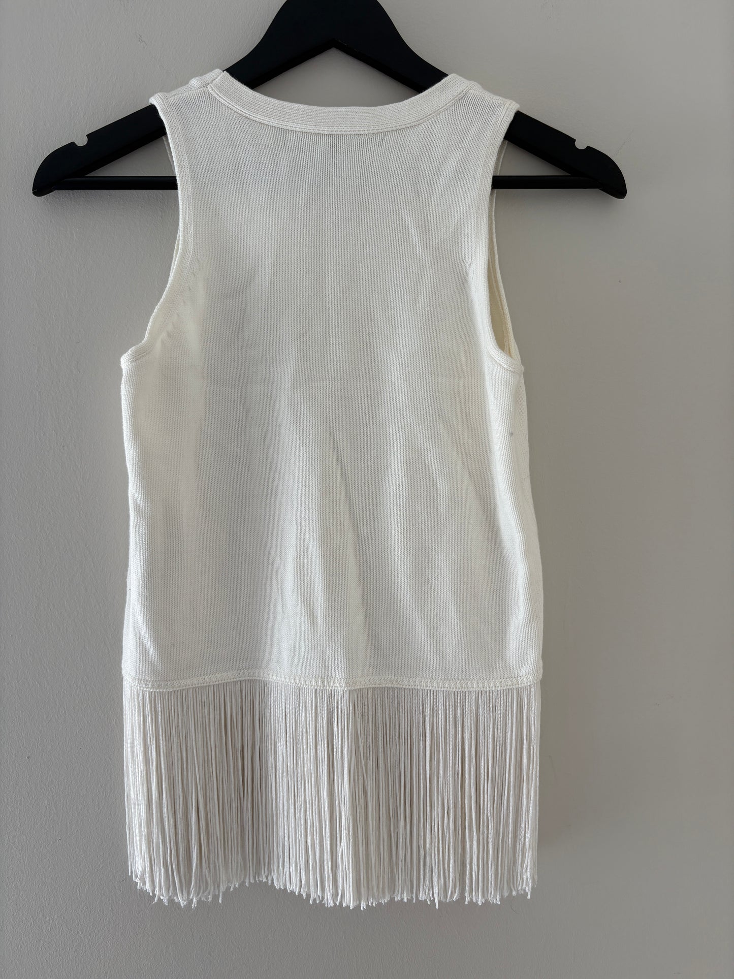 Timo Weiland White Knit Tassel Sleeveless Top
