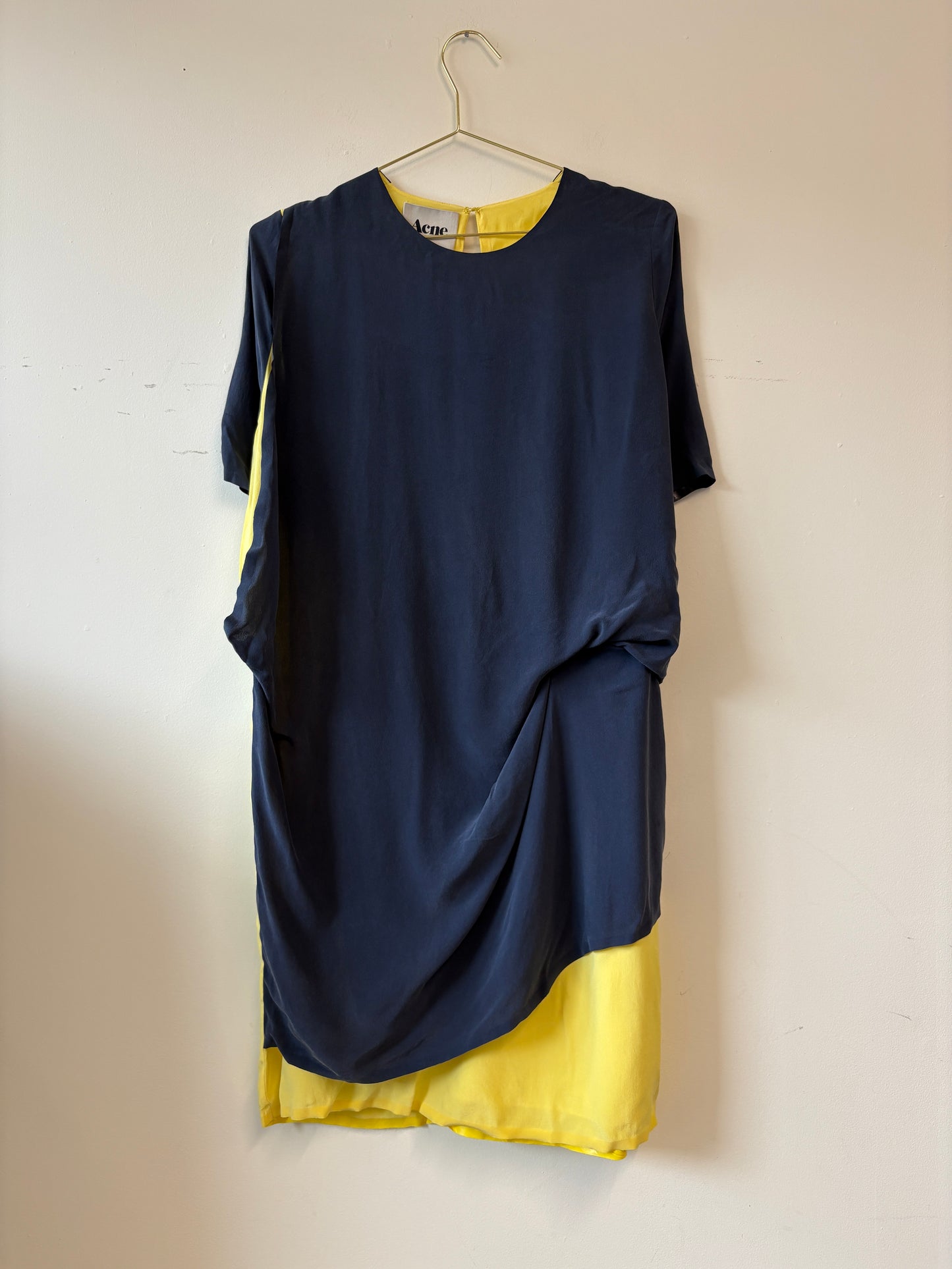 Acne Studios Mallory Navy And Yellow Silk Dress