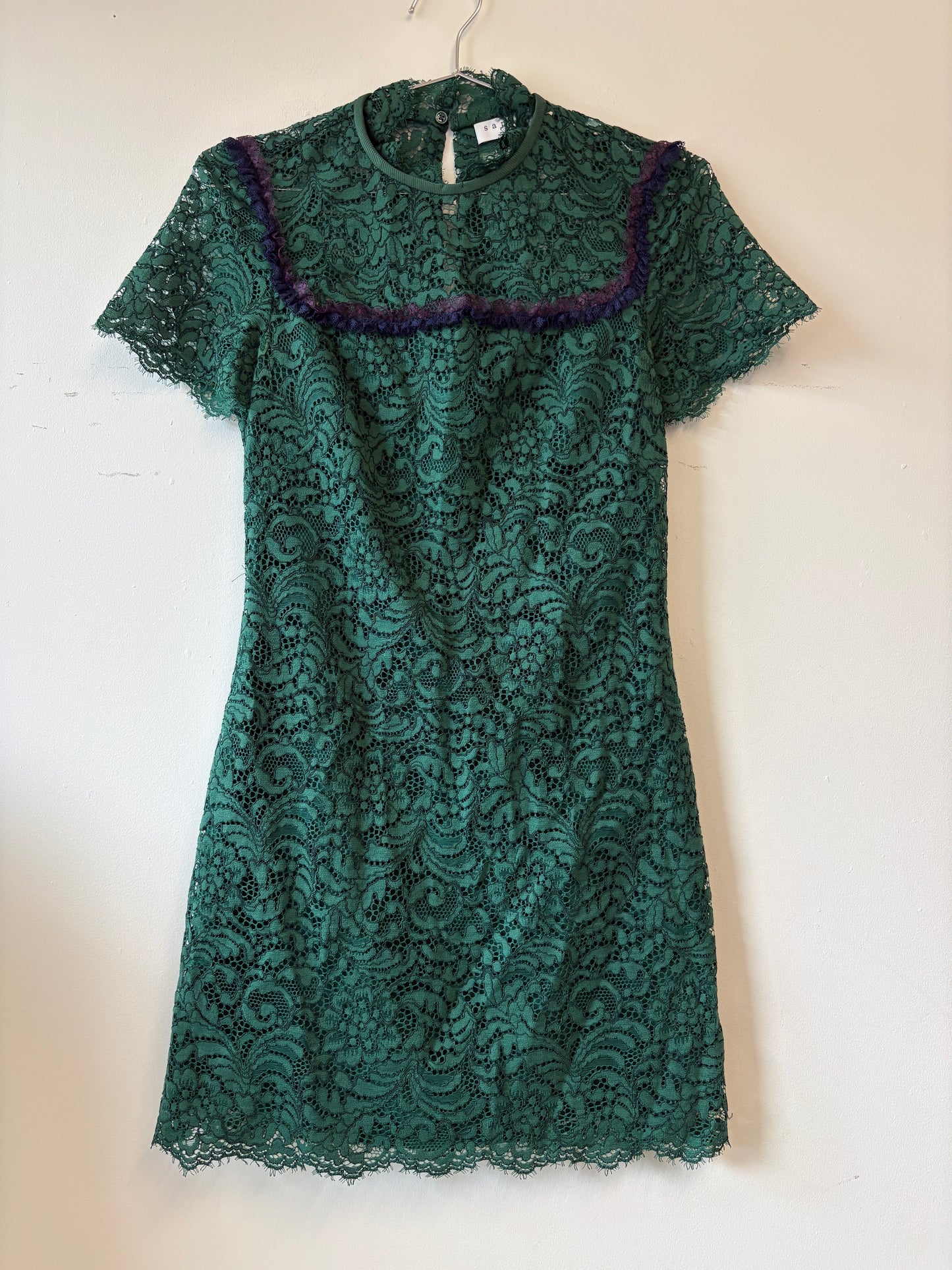 Sandro Erle Dark Green Lace Mini Dress