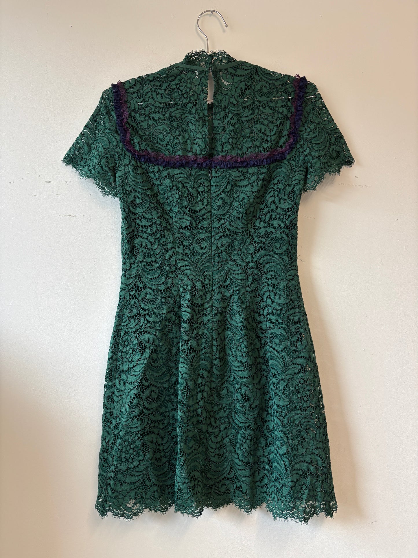 Sandro Erle Dark Green Lace Mini Dress