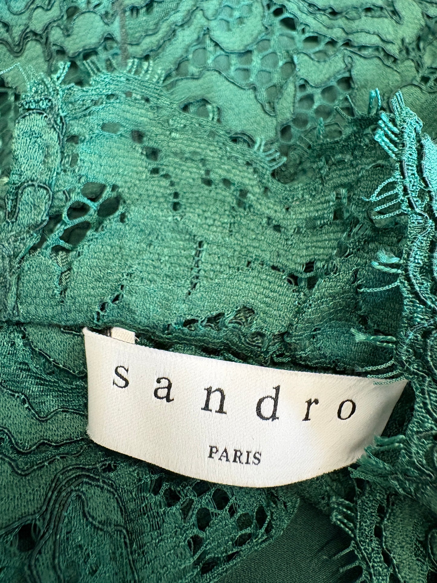 Sandro Erle Dark Green Lace Mini Dress