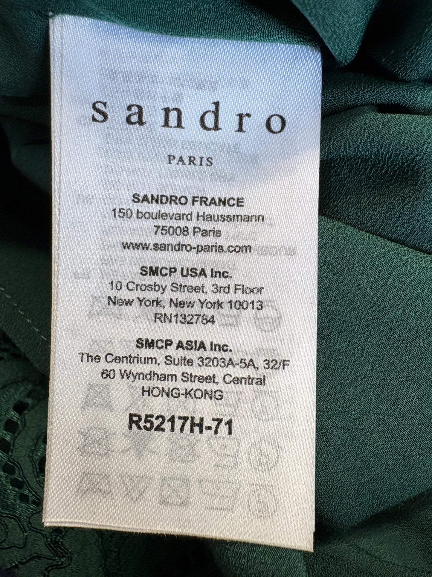Sandro Erle Dark Green Lace Mini Dress