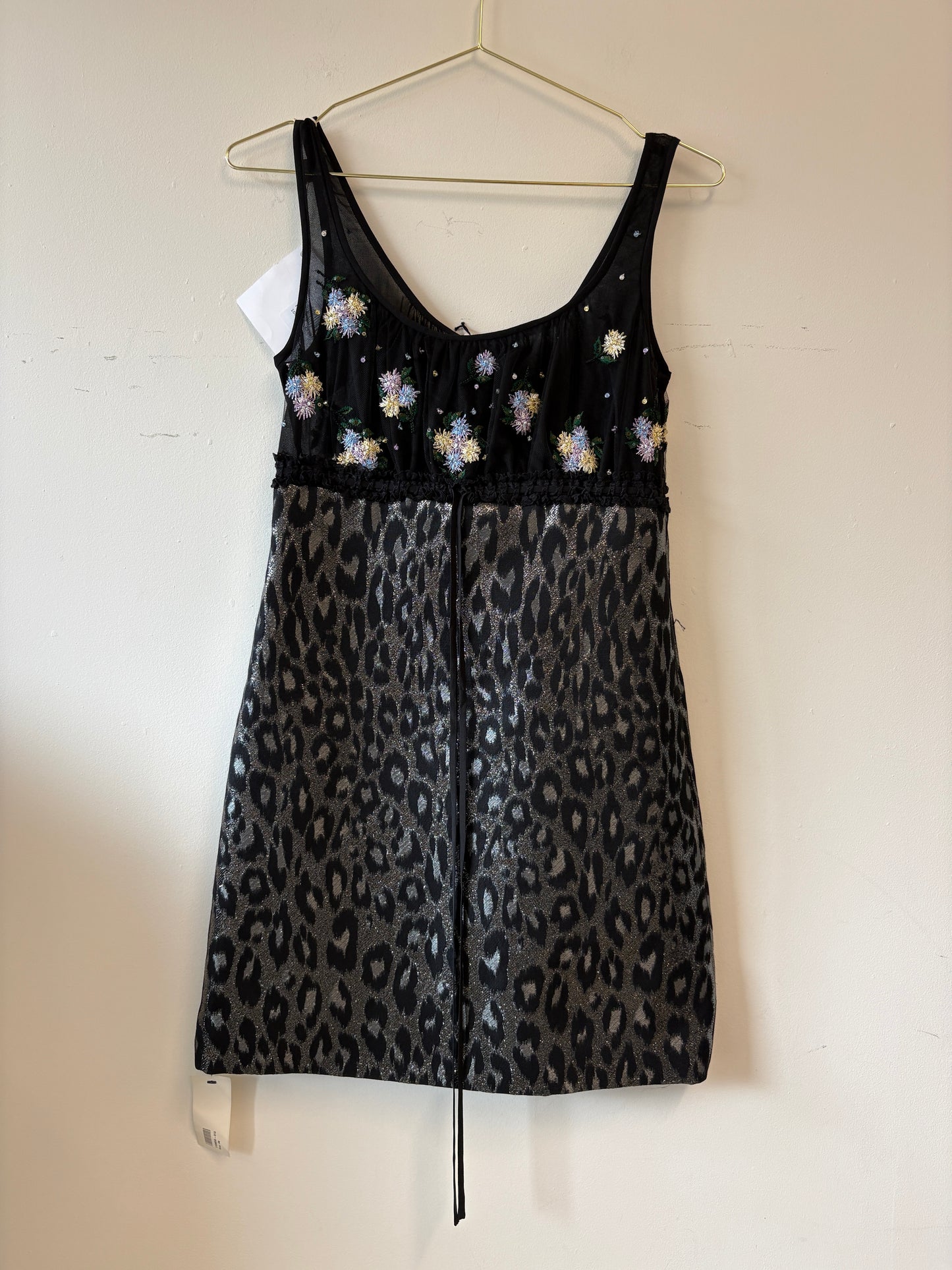 Miu Miu Black And Silver Leopard Embellished Mini Dress