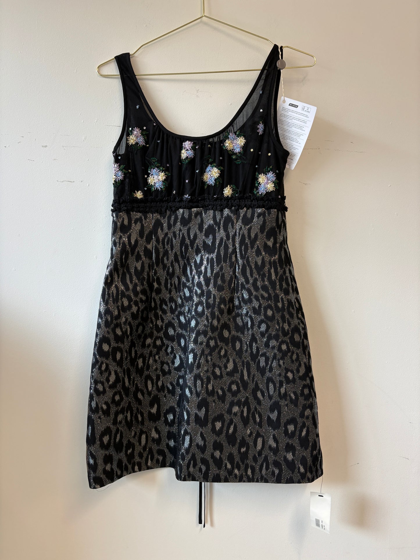 Miu Miu Black And Silver Leopard Embellished Mini Dress