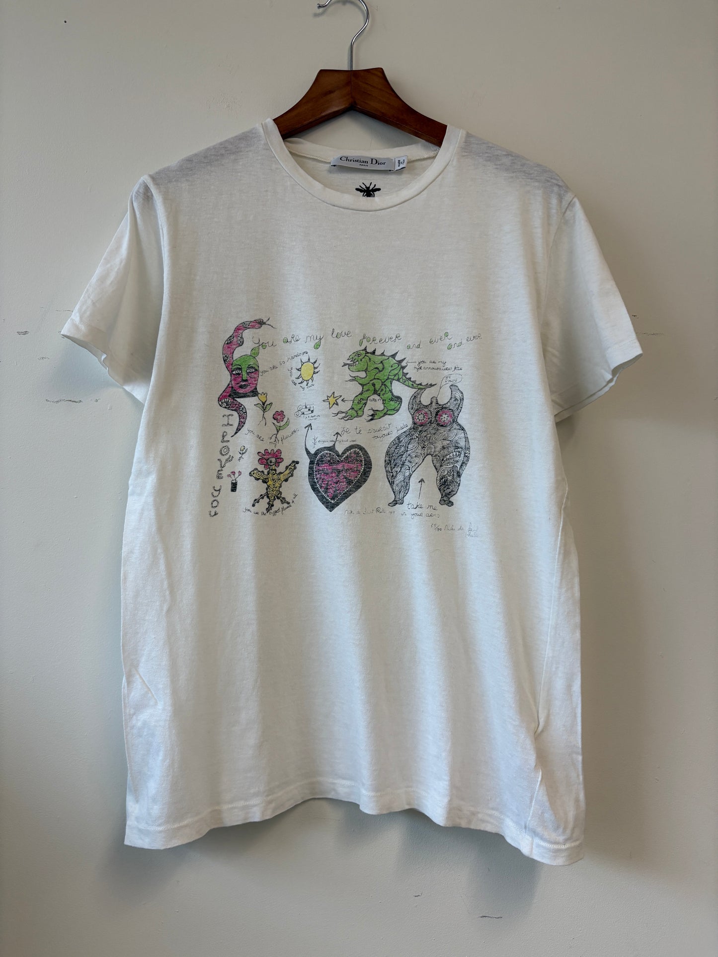 Christian Dior White Graphic Print Cotton T-shirt